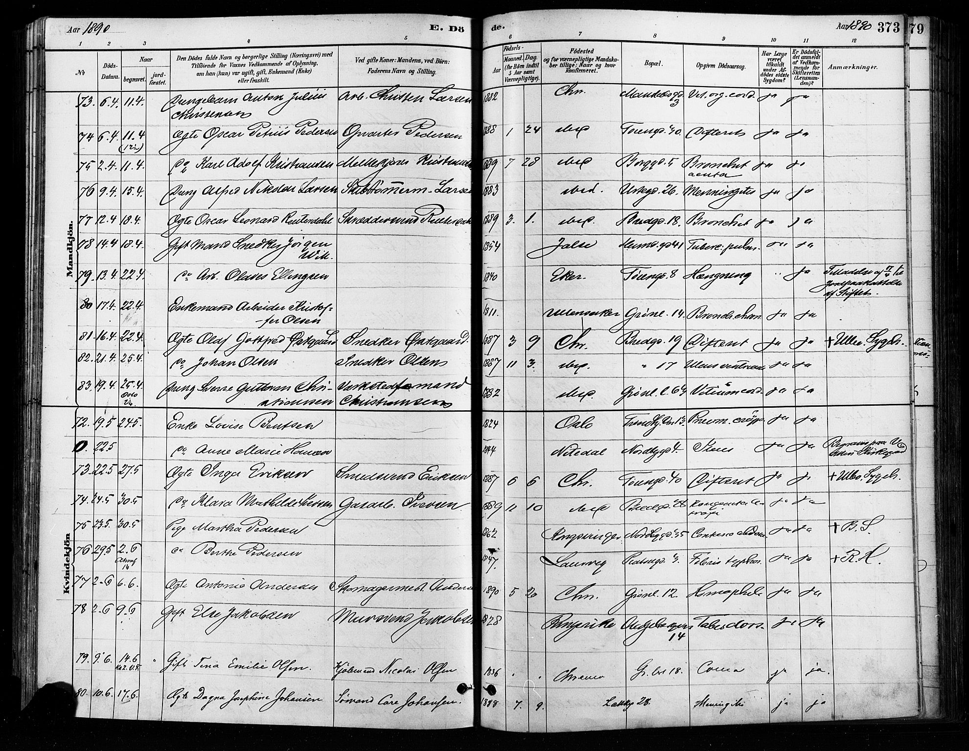 Grønland prestekontor Kirkebøker, AV/SAO-A-10848/F/Fa/L0008: Ministerialbok nr. 8, 1881-1893, s. 373