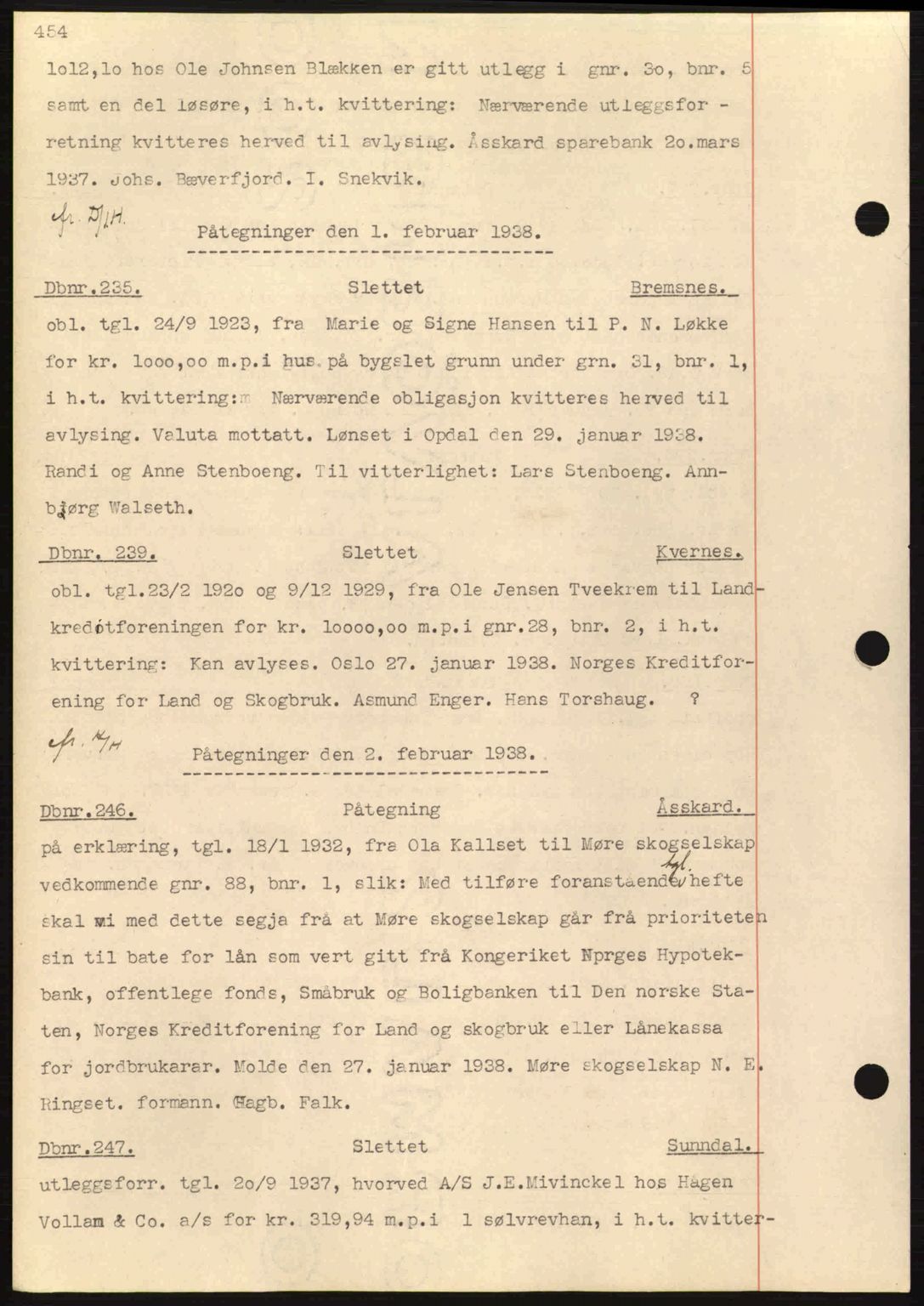Nordmøre sorenskriveri, SAT/A-4132/1/2/2Ca: Pantebok nr. C80, 1936-1939, Dagboknr: 235/1938