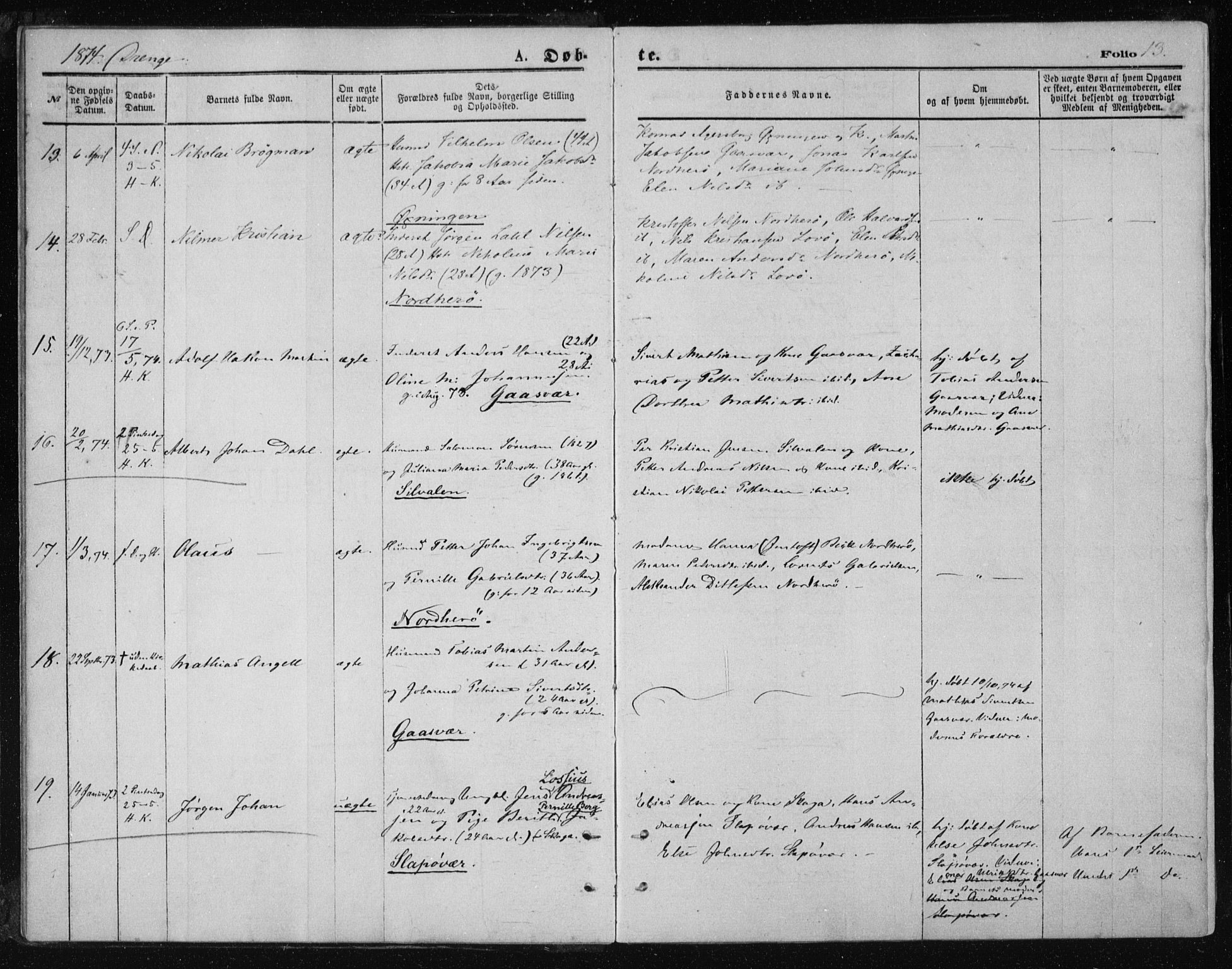 Ministerialprotokoller, klokkerbøker og fødselsregistre - Nordland, AV/SAT-A-1459/834/L0506: Ministerialbok nr. 834A04, 1872-1878, s. 13