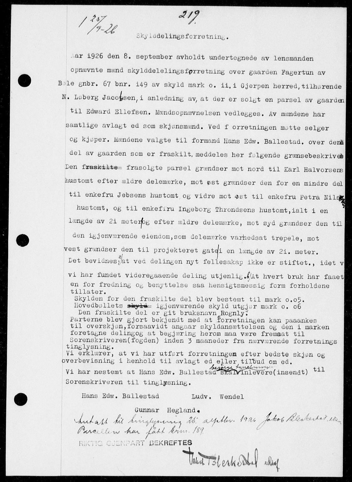 Gjerpen sorenskriveri, SAKO/A-216/G/Ga/Gaa/L0048: Pantebok nr. I 48 og 50-51, 1926-1928, Tingl.dato: 25.09.1926