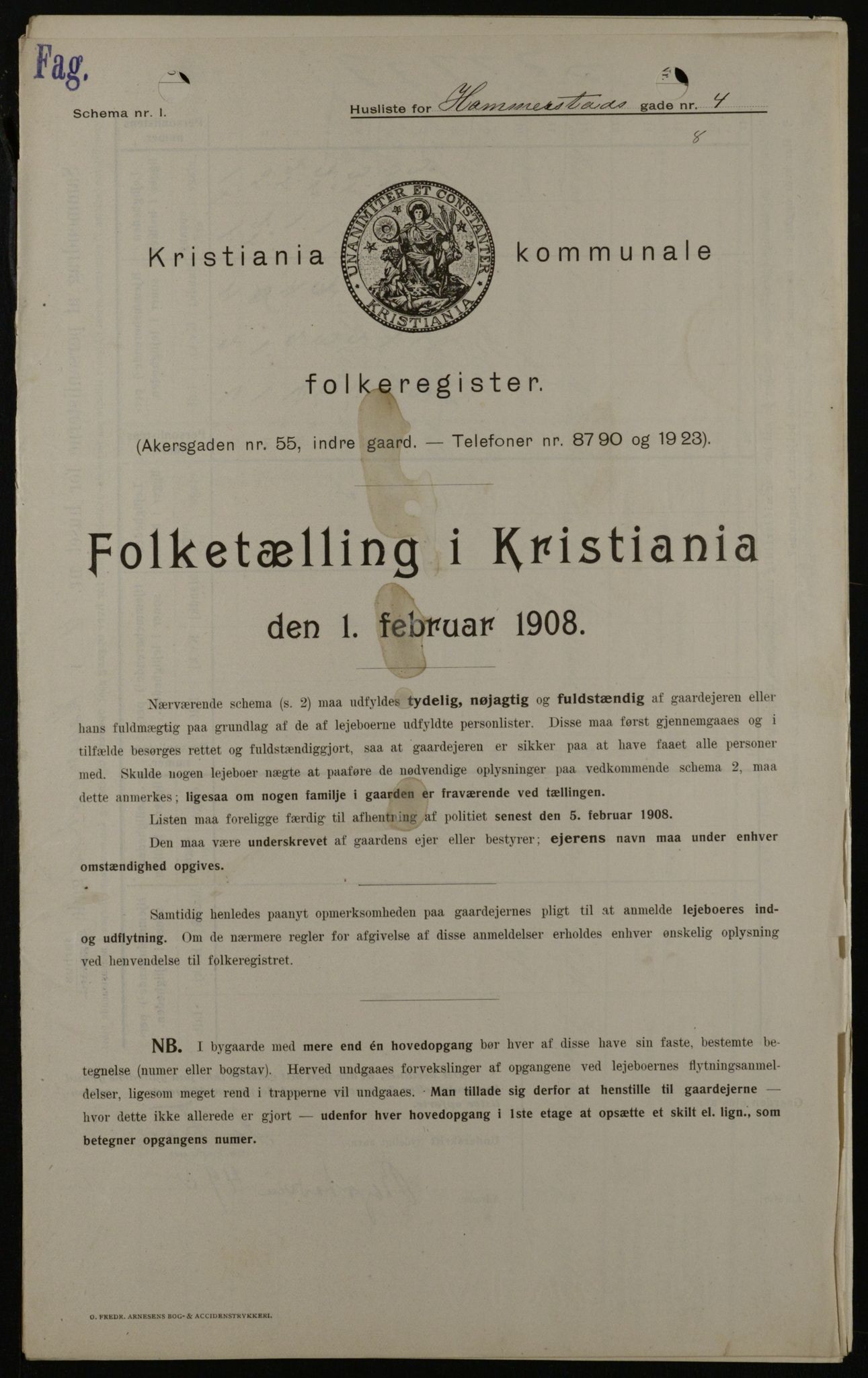 OBA, Kommunal folketelling 1.2.1908 for Kristiania kjøpstad, 1908, s. 31172