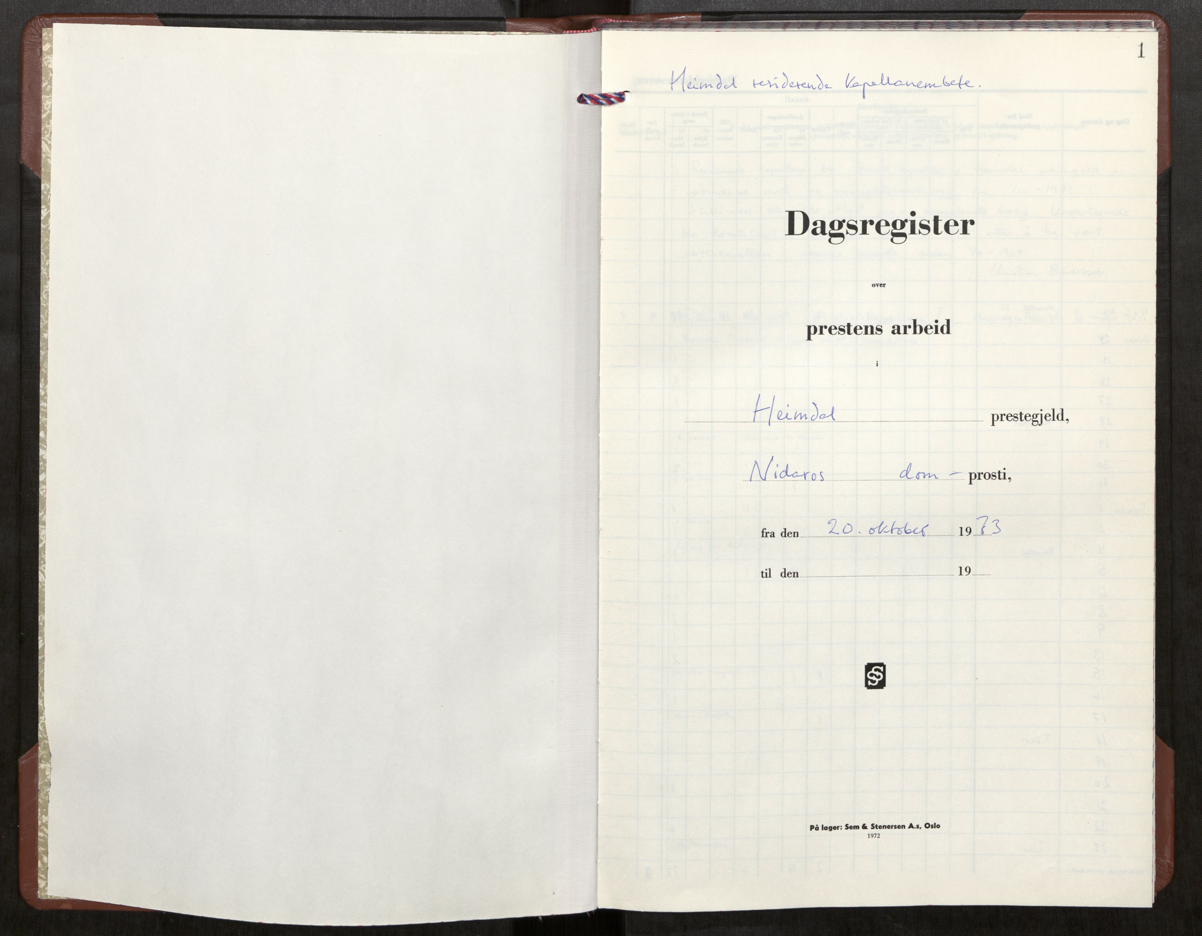 Heimdal sokneprestkontor, AV/SAT-A-1533/1/H/Hd/L0001: Dagsregister nr. 1, 1973-1980, s. 1