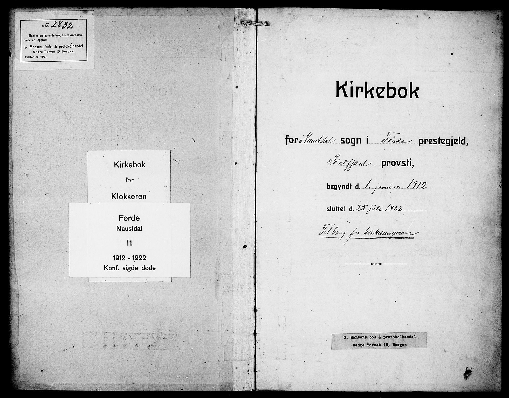 Førde sokneprestembete, SAB/A-79901/H/Hab/Habd/L0007: Klokkerbok nr. D 7, 1912-1922, s. 1