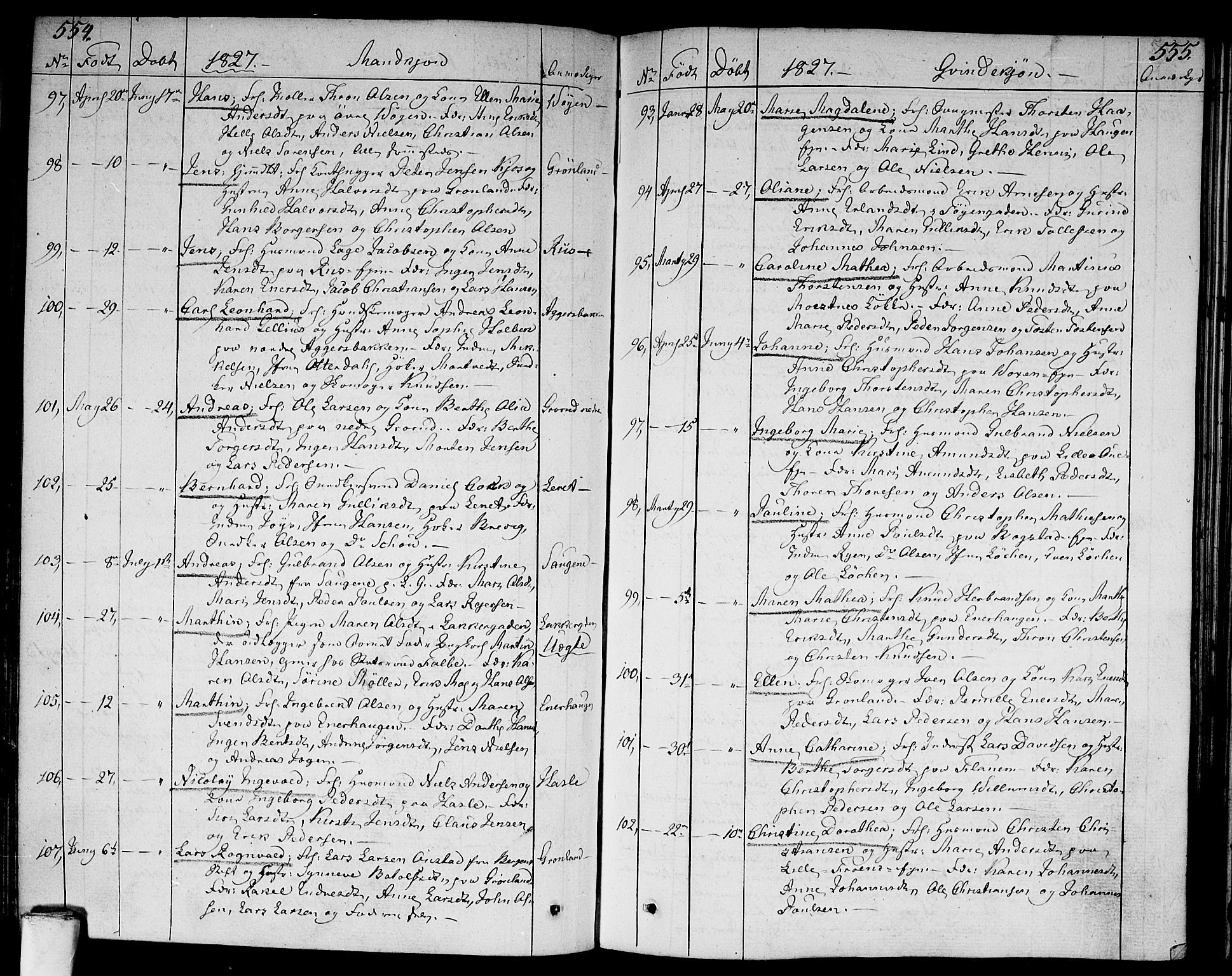 Aker prestekontor kirkebøker, SAO/A-10861/F/L0012: Ministerialbok nr. 12, 1819-1828, s. 554-555