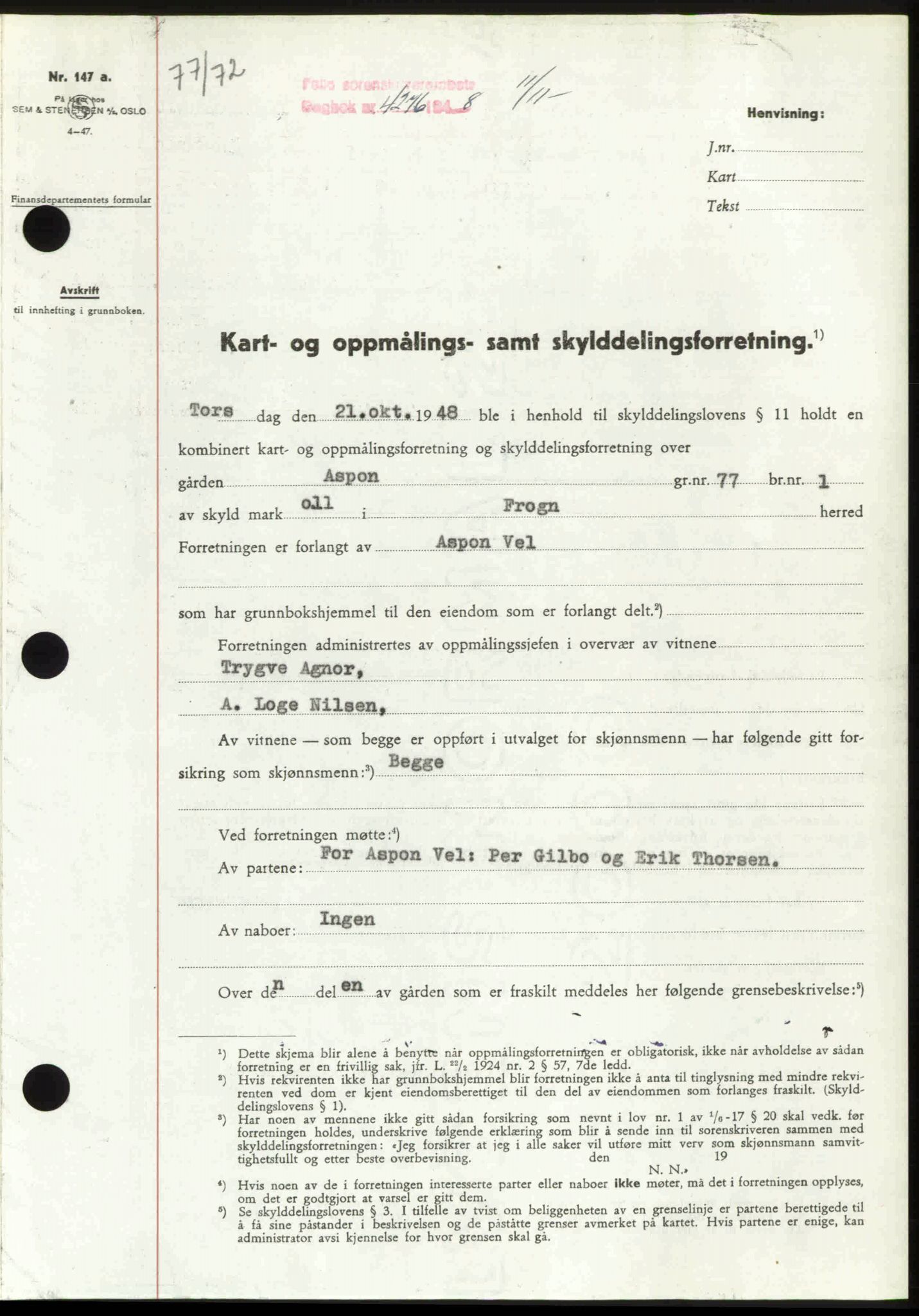 Follo sorenskriveri, SAO/A-10274/G/Ga/Gaa/L0085: Pantebok nr. I 85, 1948-1948, Dagboknr: 4276/1948