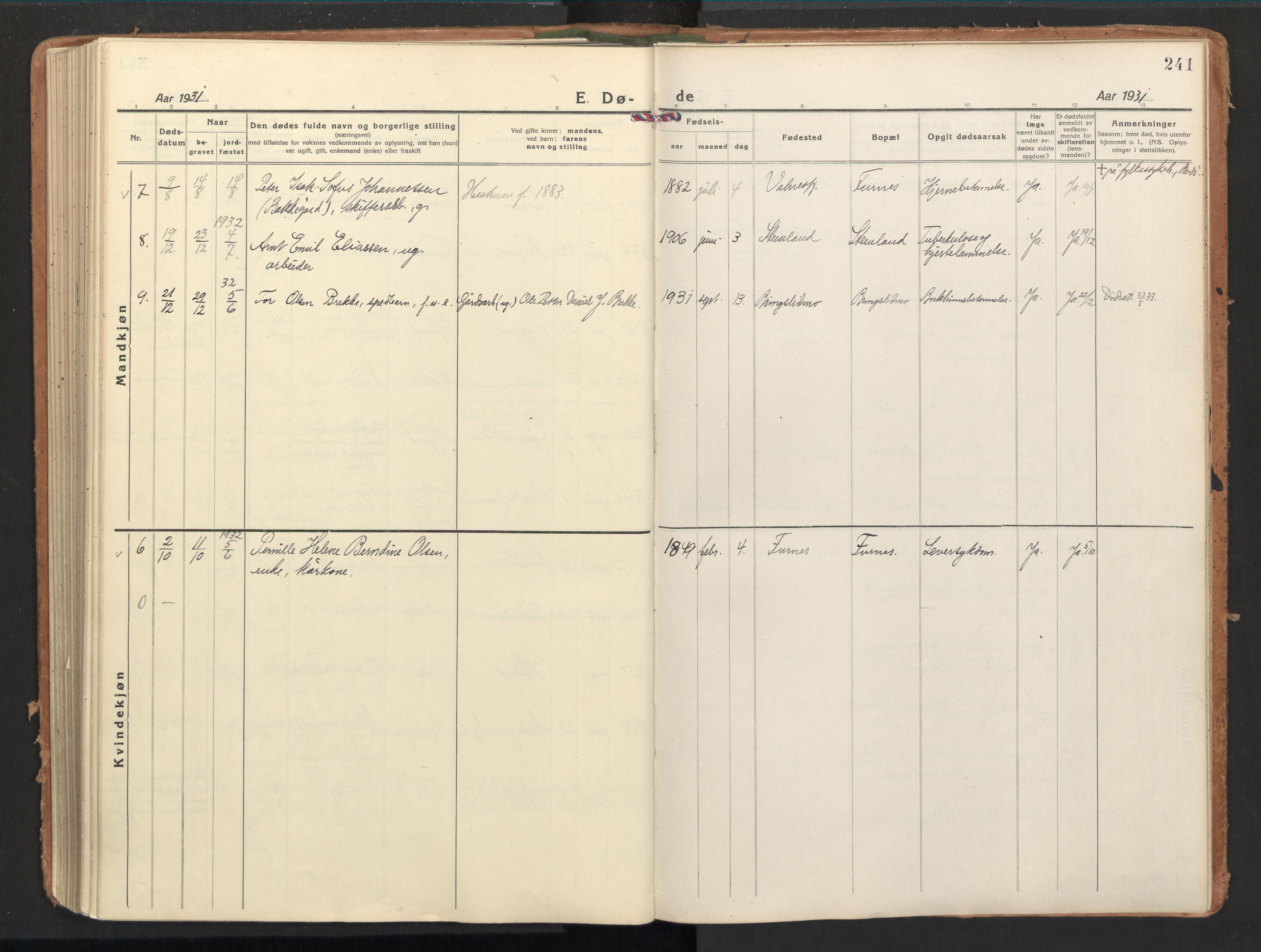 Ministerialprotokoller, klokkerbøker og fødselsregistre - Nordland, AV/SAT-A-1459/851/L0725: Ministerialbok nr. 851A02, 1922-1944, s. 241