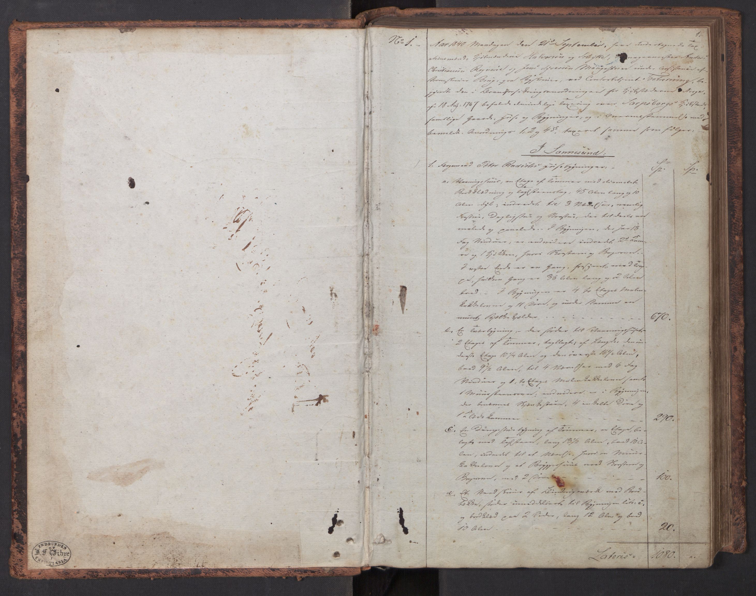 Norges brannkasse, branntakster Sarpsborg, AV/SAO-A-11357/F/Fa/L0001: Branntakstprotokoll, 1840-1856, s. 0b-1a