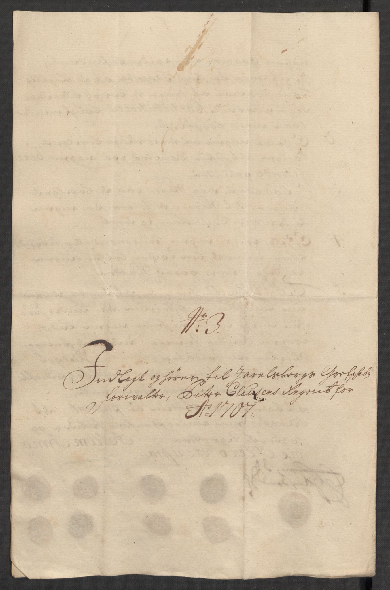 Rentekammeret inntil 1814, Reviderte regnskaper, Fogderegnskap, RA/EA-4092/R32/L1872: Fogderegnskap Jarlsberg grevskap, 1706-1707, s. 401