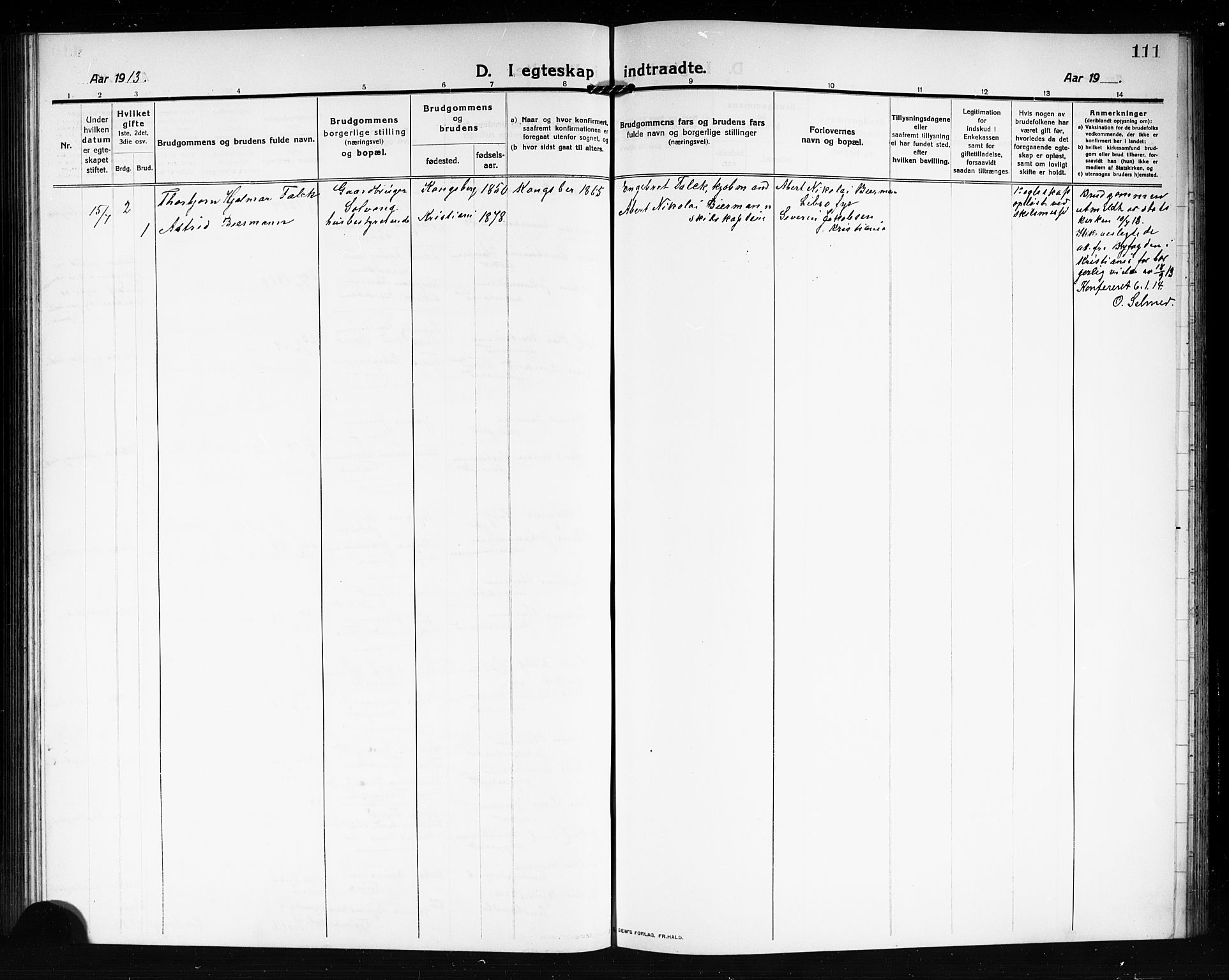 Tjøme kirkebøker, AV/SAKO-A-328/G/Ga/L0002: Klokkerbok nr. I 2, 1911-1920, s. 111