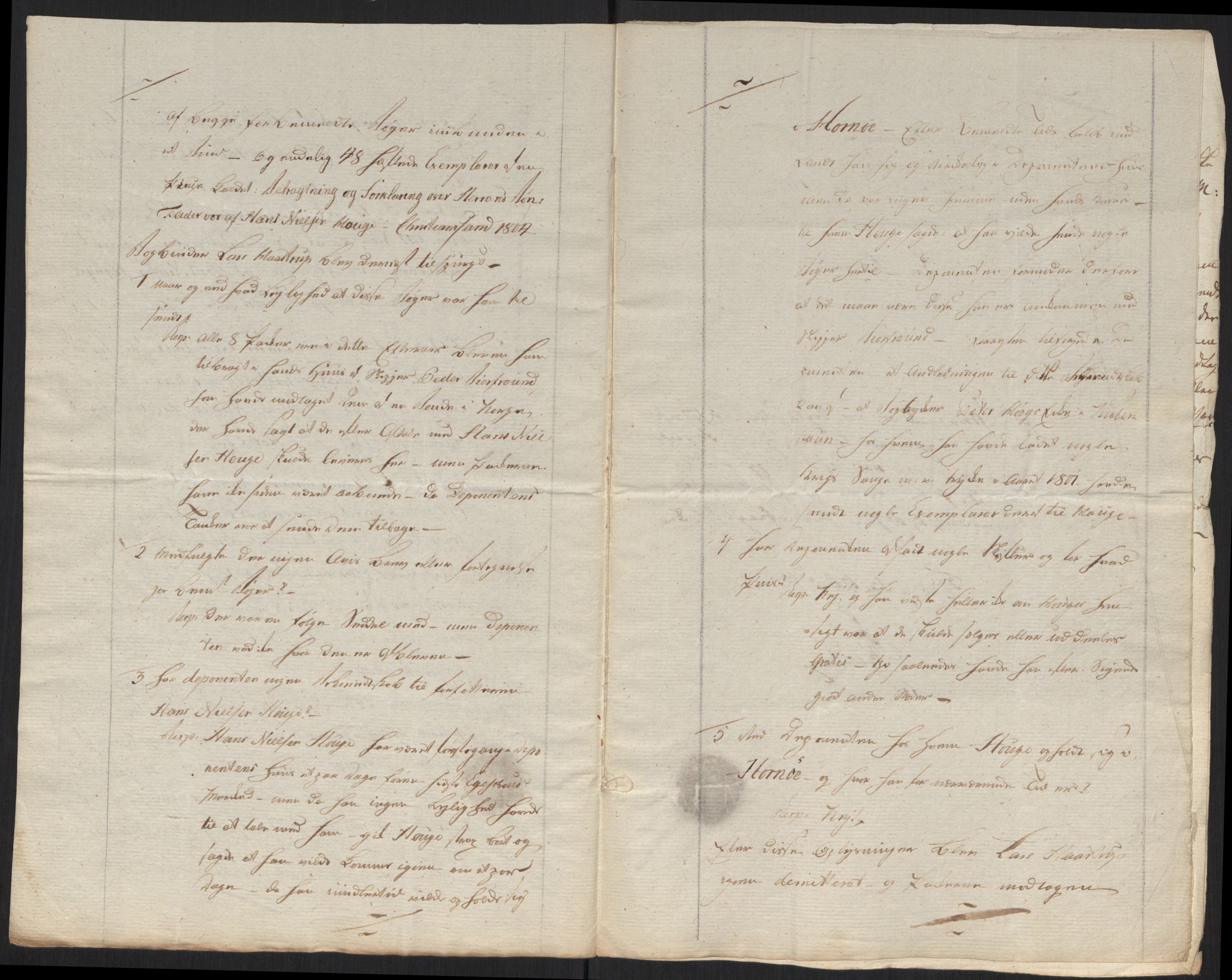 Justisdepartementet, Kommisjon i saken mot Hans Nielsen Hauge 1804, AV/RA-S-1151/D/L0002: Hans Nielsen Hauges sak, 1804-1813