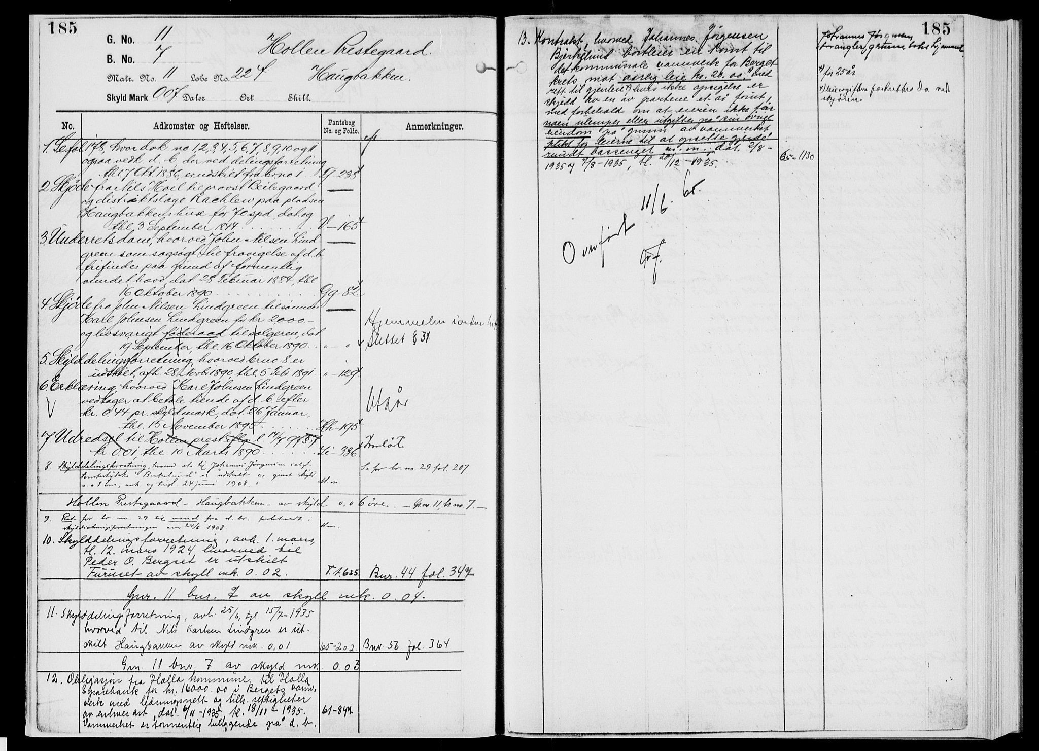 Nedre Telemark sorenskriveri, AV/SAKO-A-135/G/Gb/Gbg/L0001: Panteregister nr. VII 1, s. 185