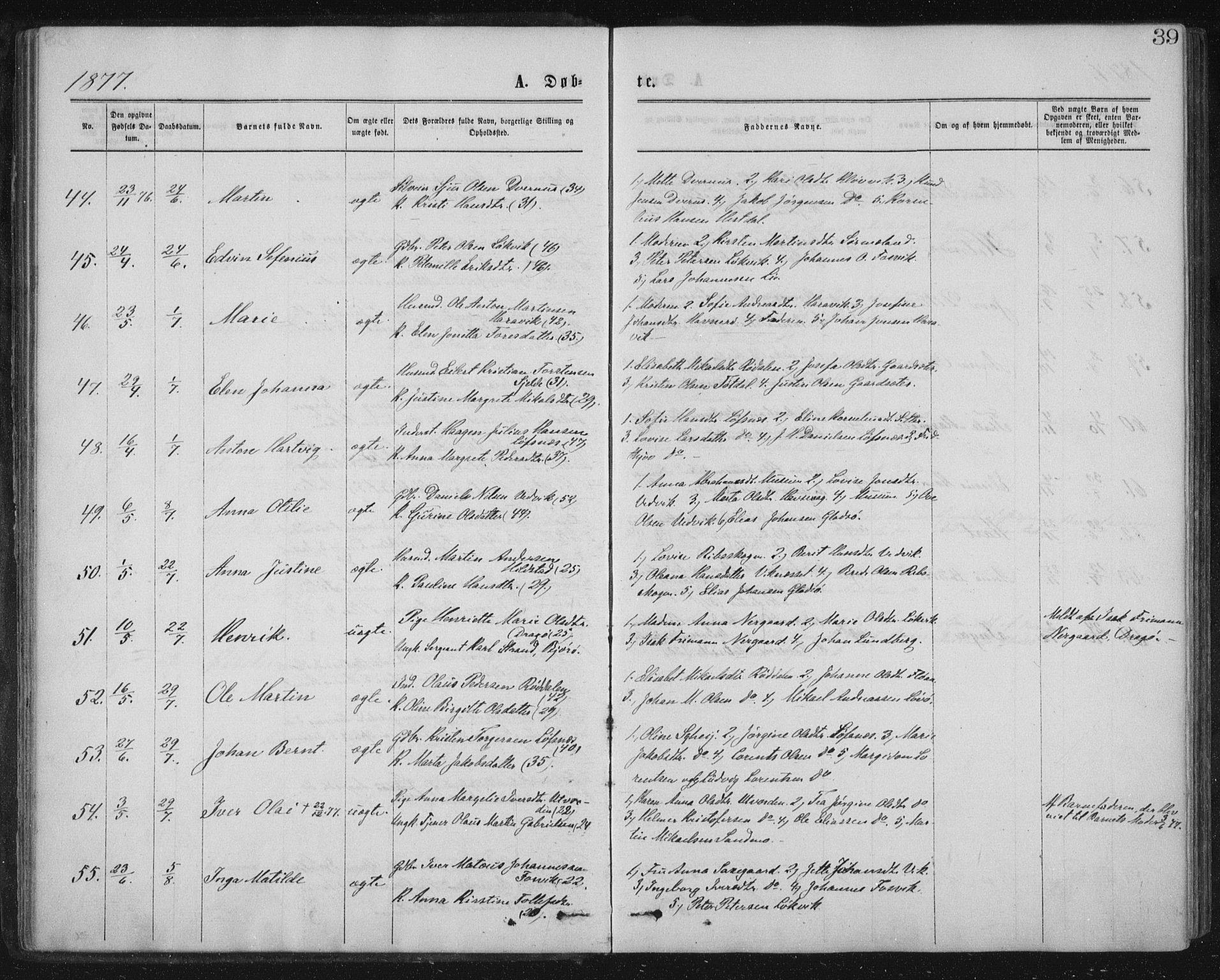 Ministerialprotokoller, klokkerbøker og fødselsregistre - Nord-Trøndelag, SAT/A-1458/771/L0596: Ministerialbok nr. 771A03, 1870-1884, s. 39