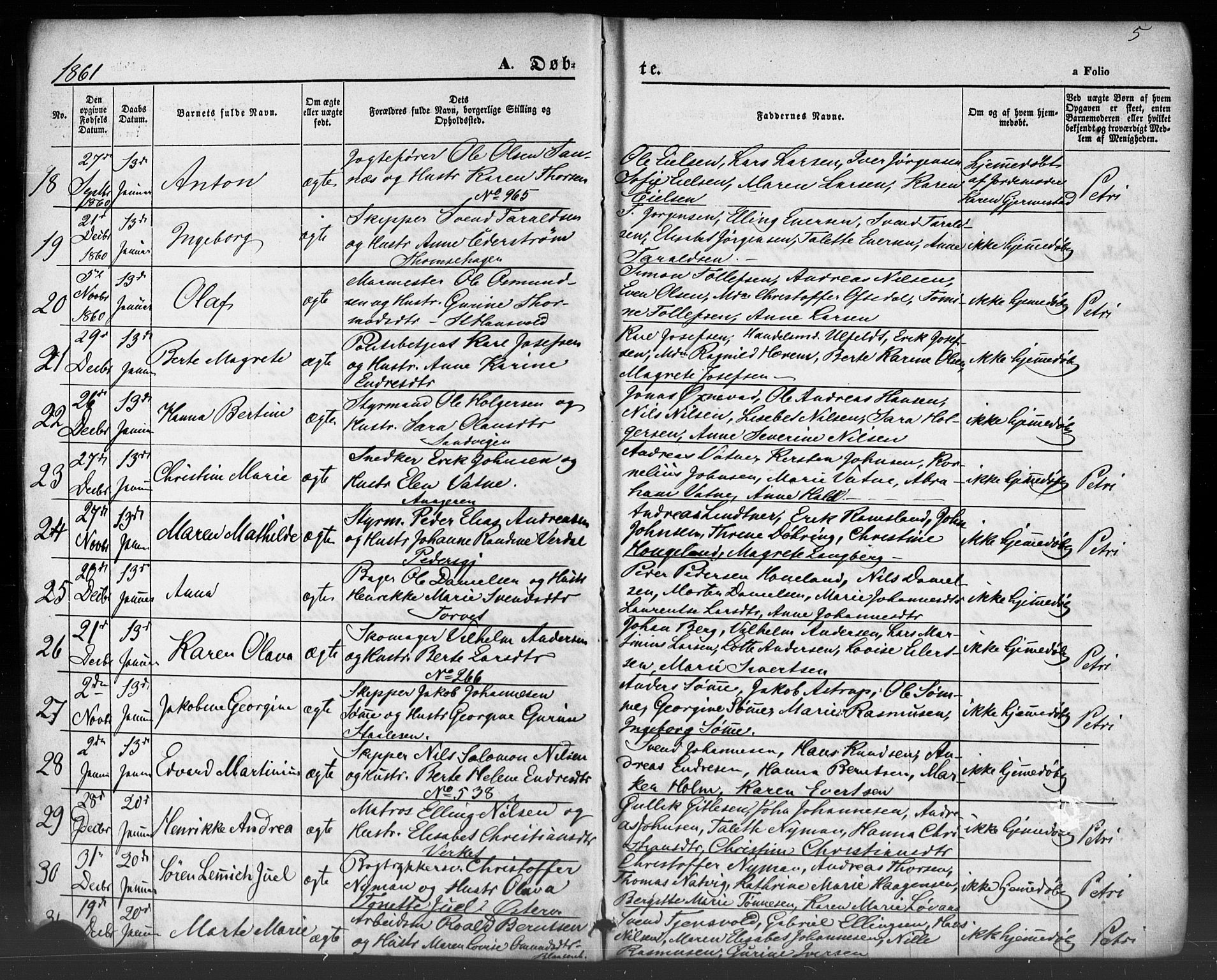 Domkirken sokneprestkontor, AV/SAST-A-101812/001/30/30BB/L0012: Klokkerbok nr. B 12, 1860-1871, s. 5