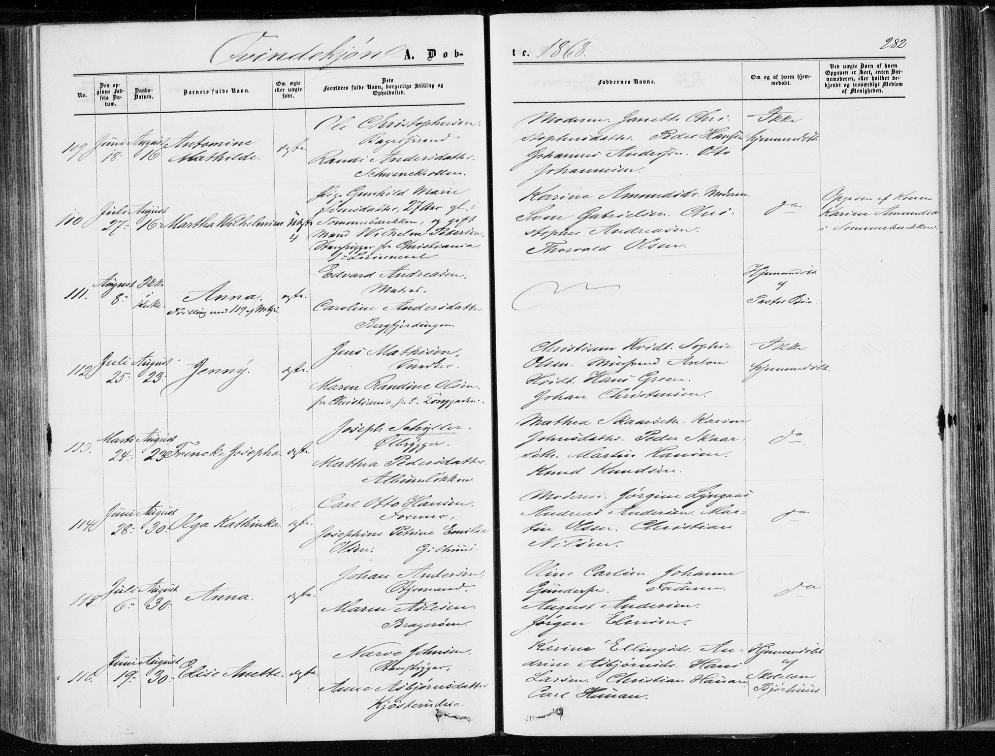 Bragernes kirkebøker, AV/SAKO-A-6/F/Fb/L0003: Ministerialbok nr. II 3, 1860-1868, s. 282