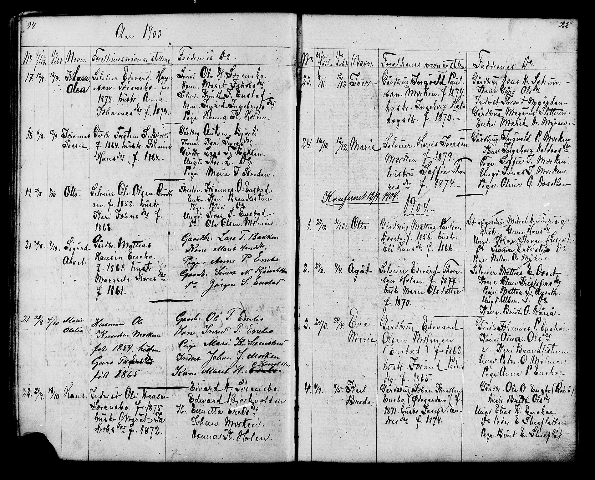 Lesja prestekontor, AV/SAH-PREST-068/H/Ha/Hab/L0006: Klokkerbok nr. 6, 1871-1904, s. 94-95