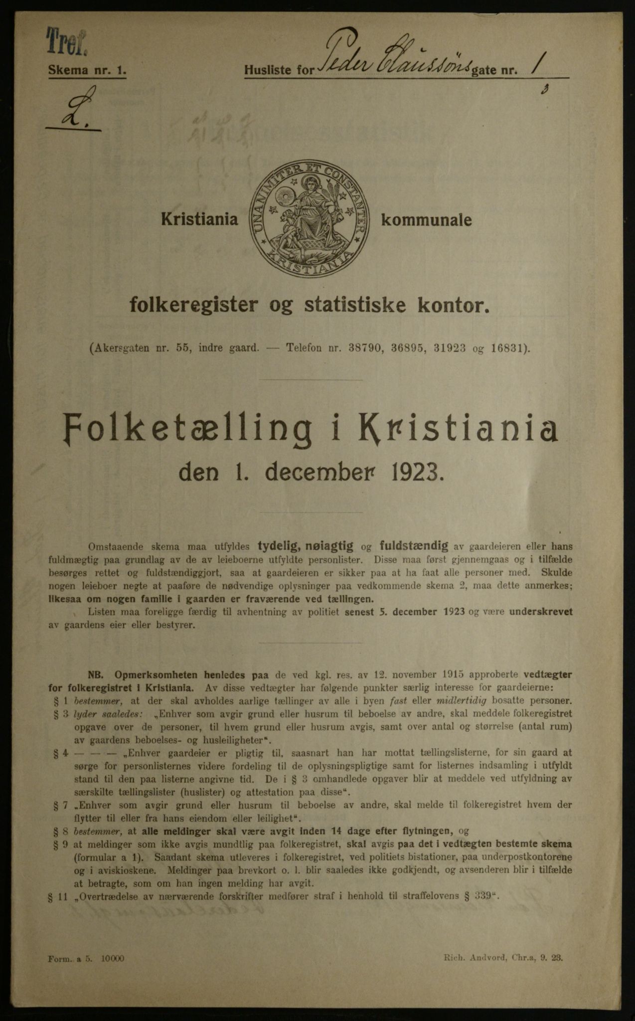 OBA, Kommunal folketelling 1.12.1923 for Kristiania, 1923, s. 86803