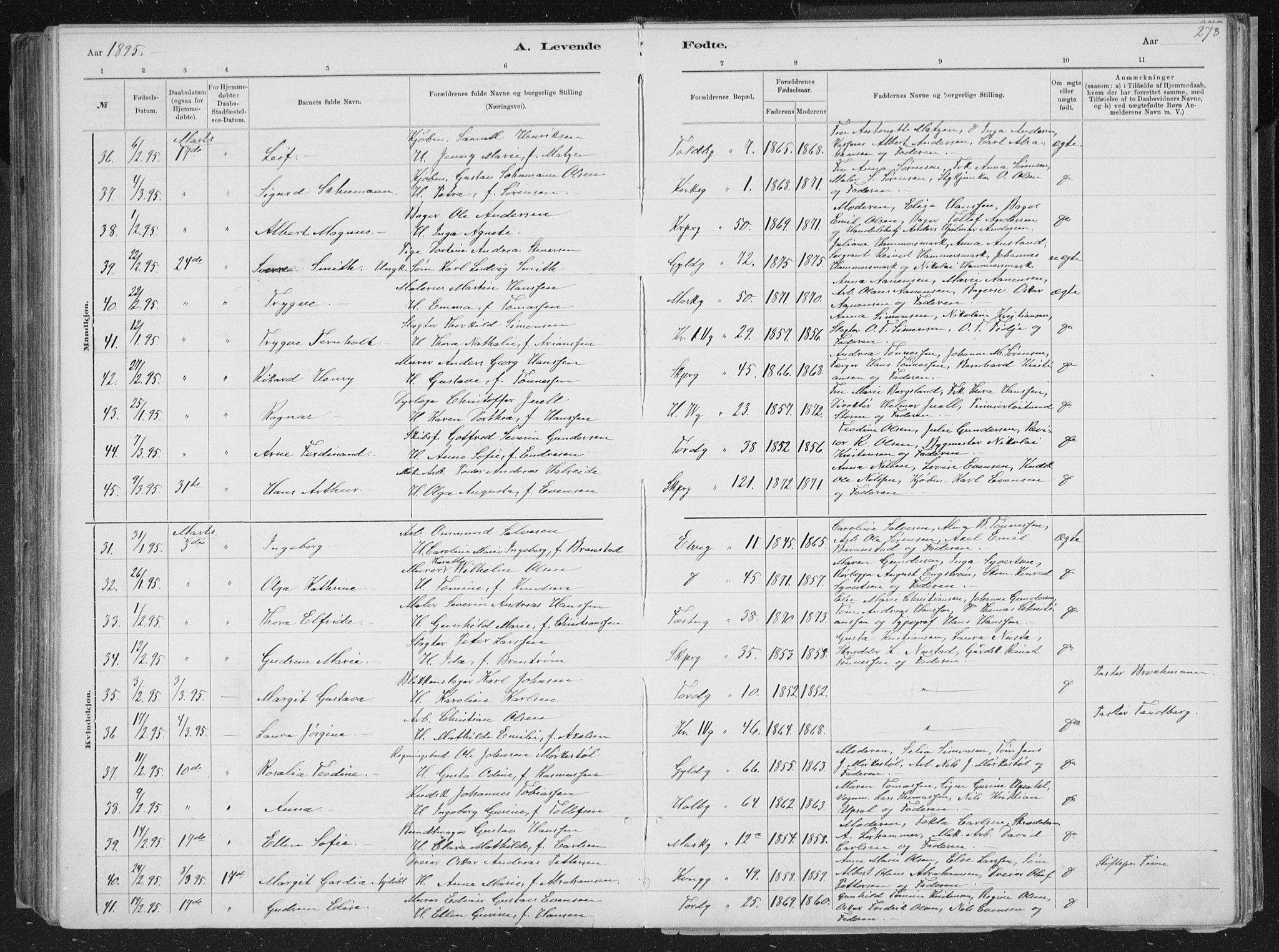 Kristiansand domprosti, AV/SAK-1112-0006/F/Fb/L0014: Klokkerbok nr. B 14, 1881-1896, s. 278
