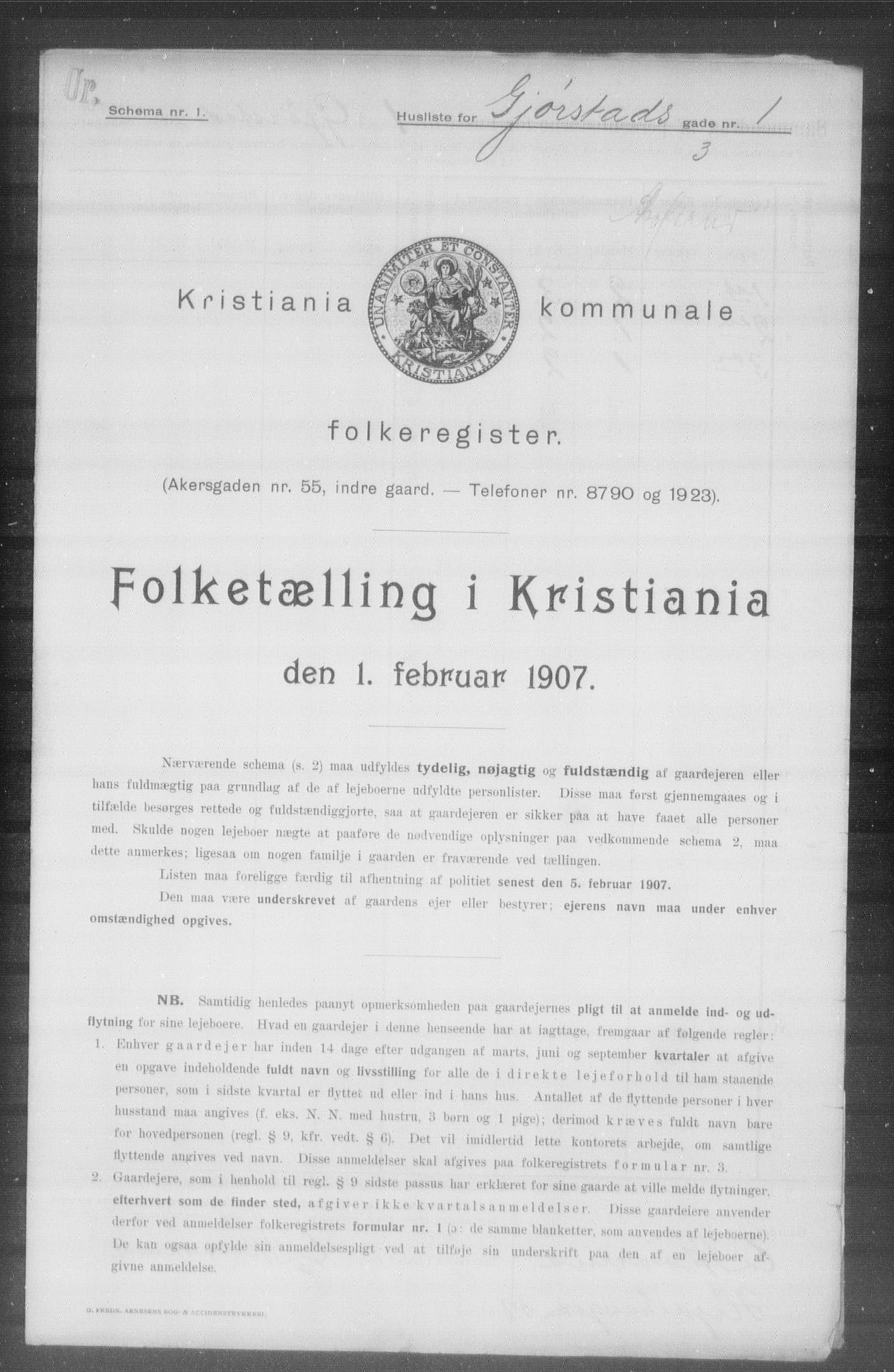 OBA, Kommunal folketelling 1.2.1907 for Kristiania kjøpstad, 1907, s. 14863