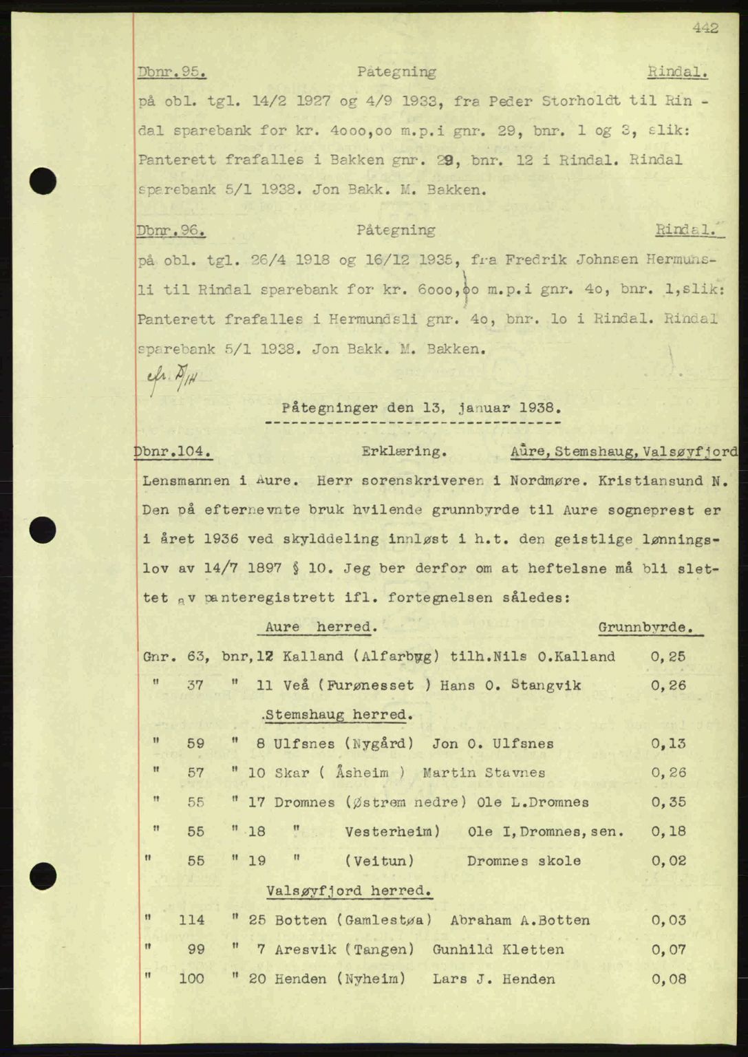 Nordmøre sorenskriveri, SAT/A-4132/1/2/2Ca: Pantebok nr. C80, 1936-1939, Dagboknr: 95/1938