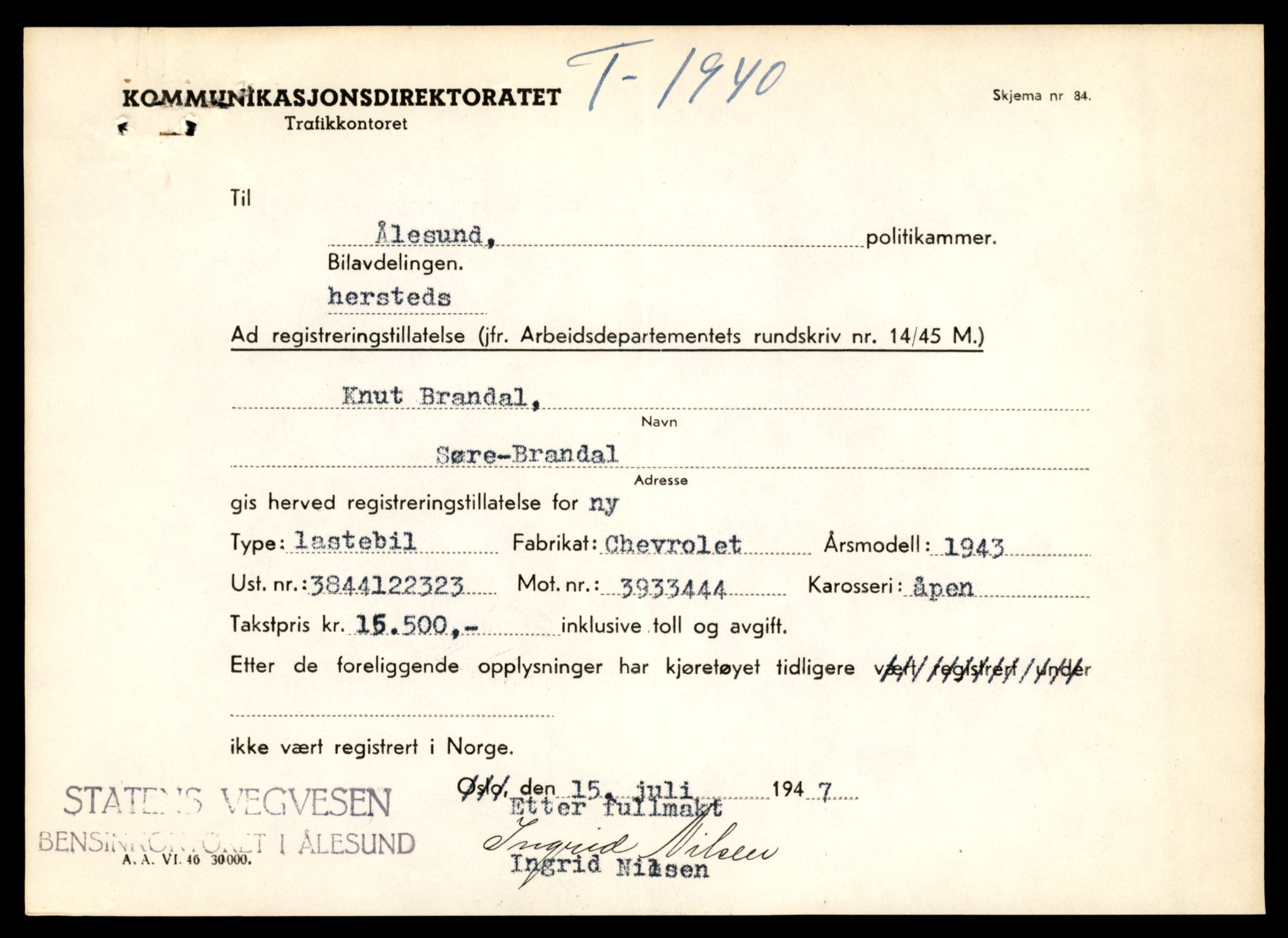 Møre og Romsdal vegkontor - Ålesund trafikkstasjon, AV/SAT-A-4099/F/Fe/L0032: Registreringskort for kjøretøy T 11997 - T 12149, 1927-1998, s. 1507