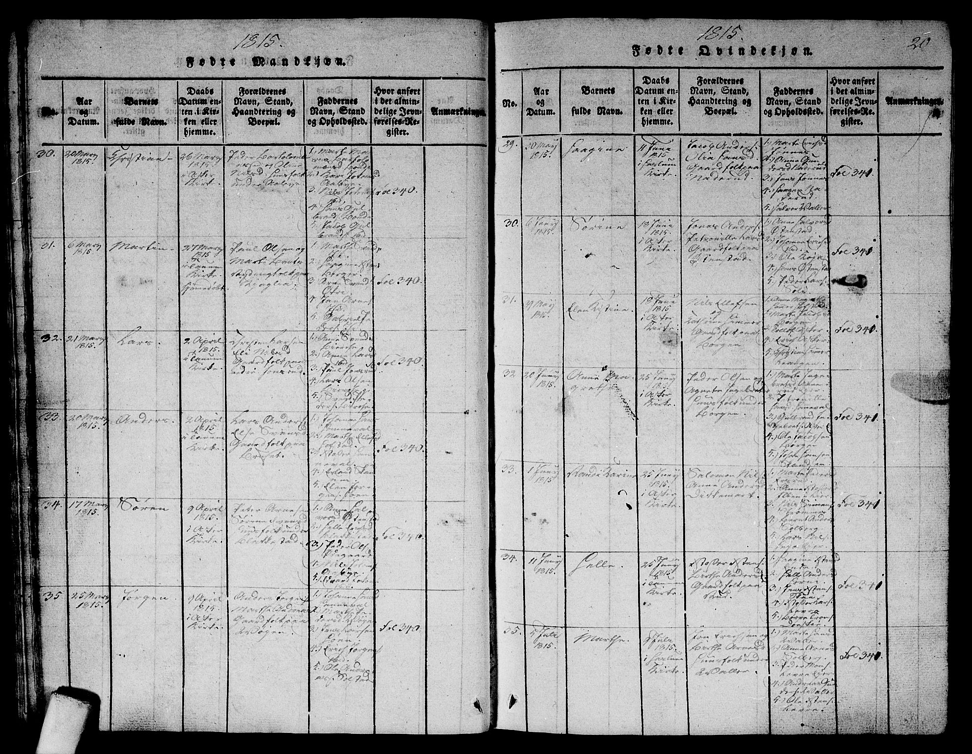 Asker prestekontor Kirkebøker, AV/SAO-A-10256a/G/Ga/L0001: Klokkerbok nr. I 1, 1814-1830, s. 20