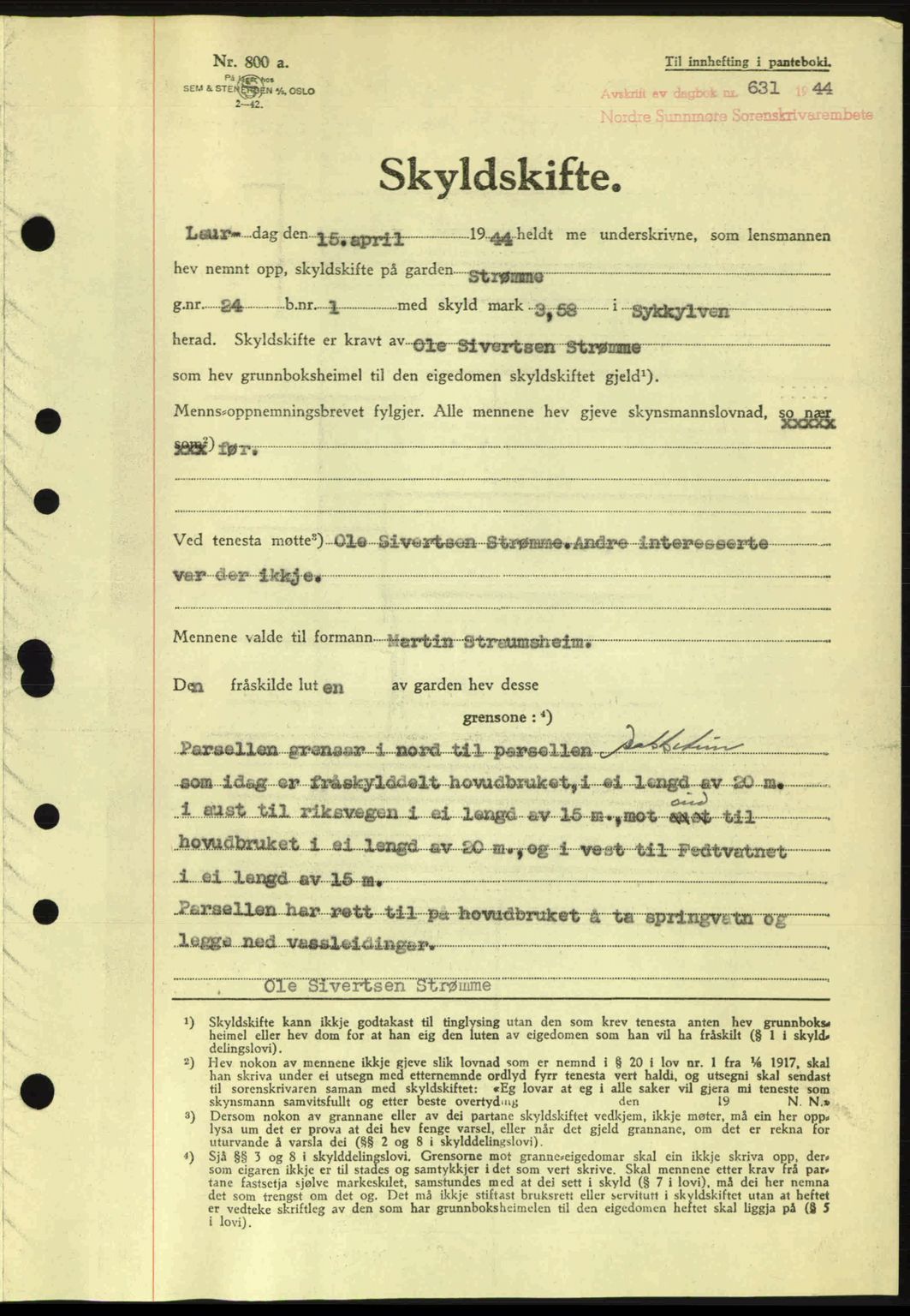 Nordre Sunnmøre sorenskriveri, SAT/A-0006/1/2/2C/2Ca: Pantebok nr. A18, 1944-1944, Dagboknr: 631/1944