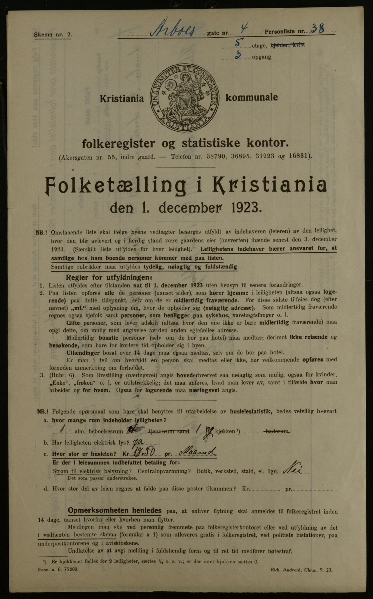 OBA, Kommunal folketelling 1.12.1923 for Kristiania, 1923, s. 2204