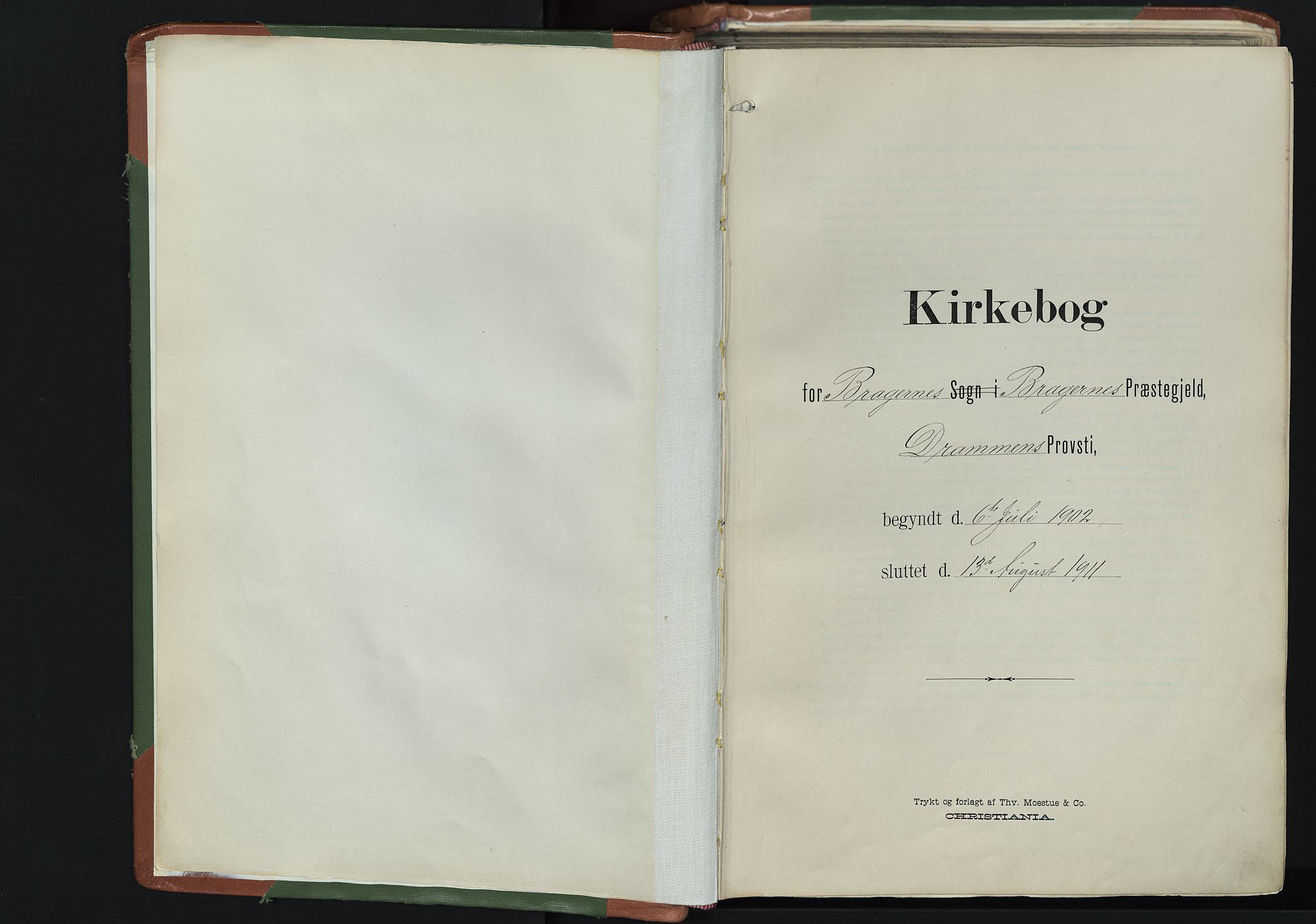 Bragernes kirkebøker, AV/SAKO-A-6/F/Fb/L0009: Ministerialbok nr. II 9, 1902-1911