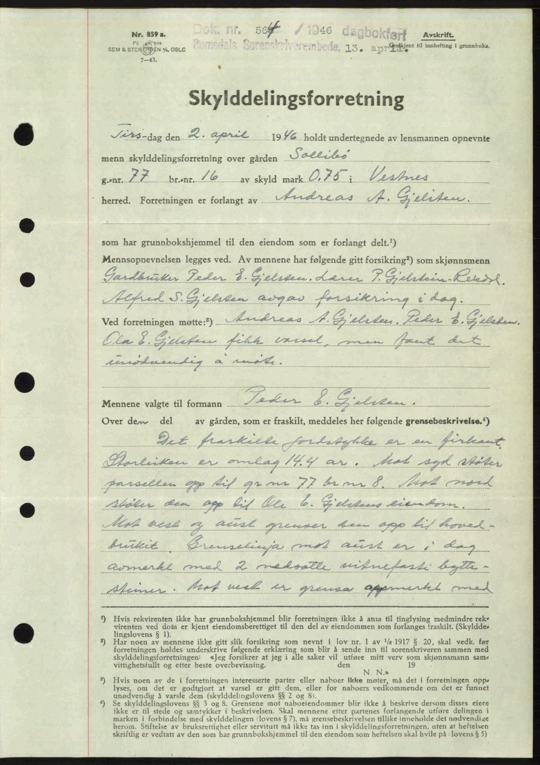 Romsdal sorenskriveri, SAT/A-4149/1/2/2C: Pantebok nr. A19, 1946-1946, Dagboknr: 564/1946