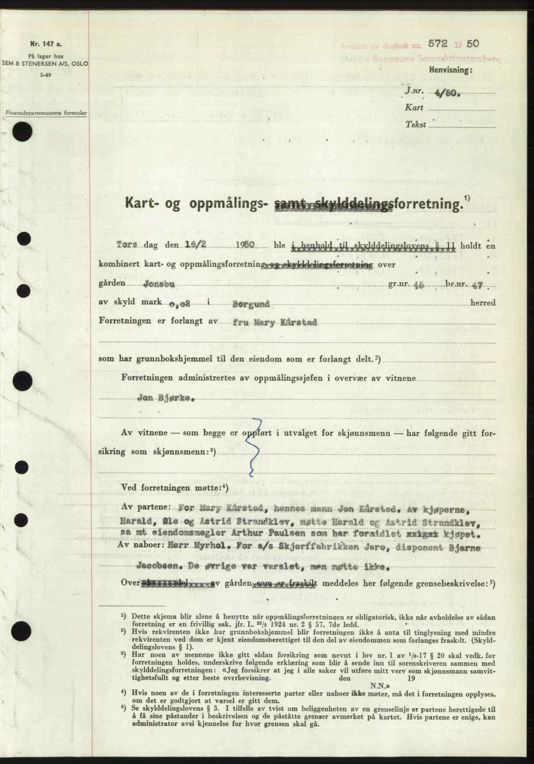 Nordre Sunnmøre sorenskriveri, SAT/A-0006/1/2/2C/2Ca: Pantebok nr. A34, 1950-1950, Dagboknr: 572/1950