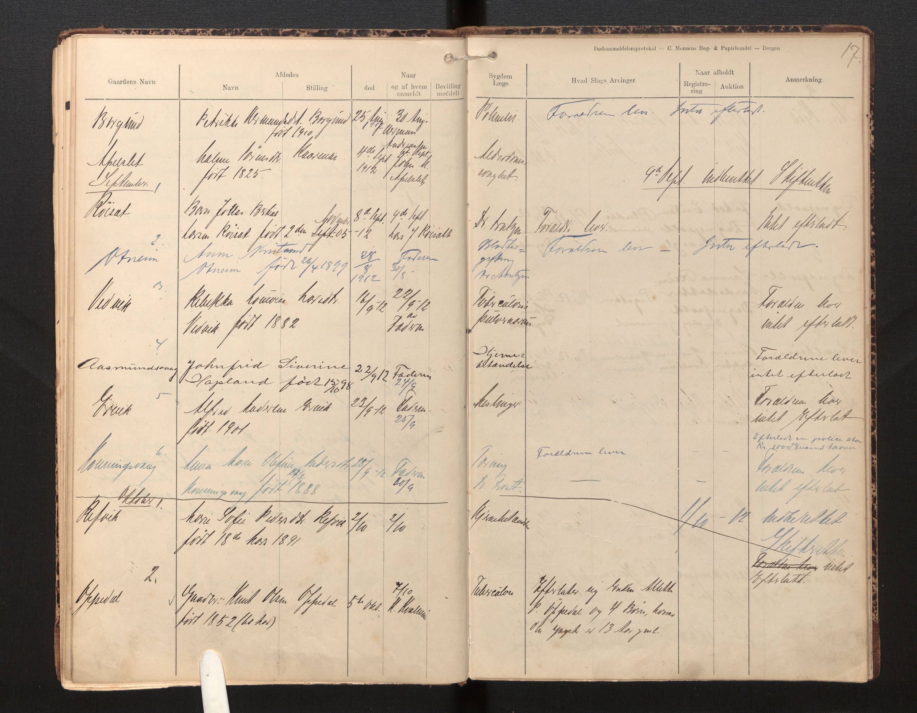 Lensmannen i Selje, AV/SAB-A-29701/0006/L0006: Dødsfallprotokoll, 1910-1916, s. 17