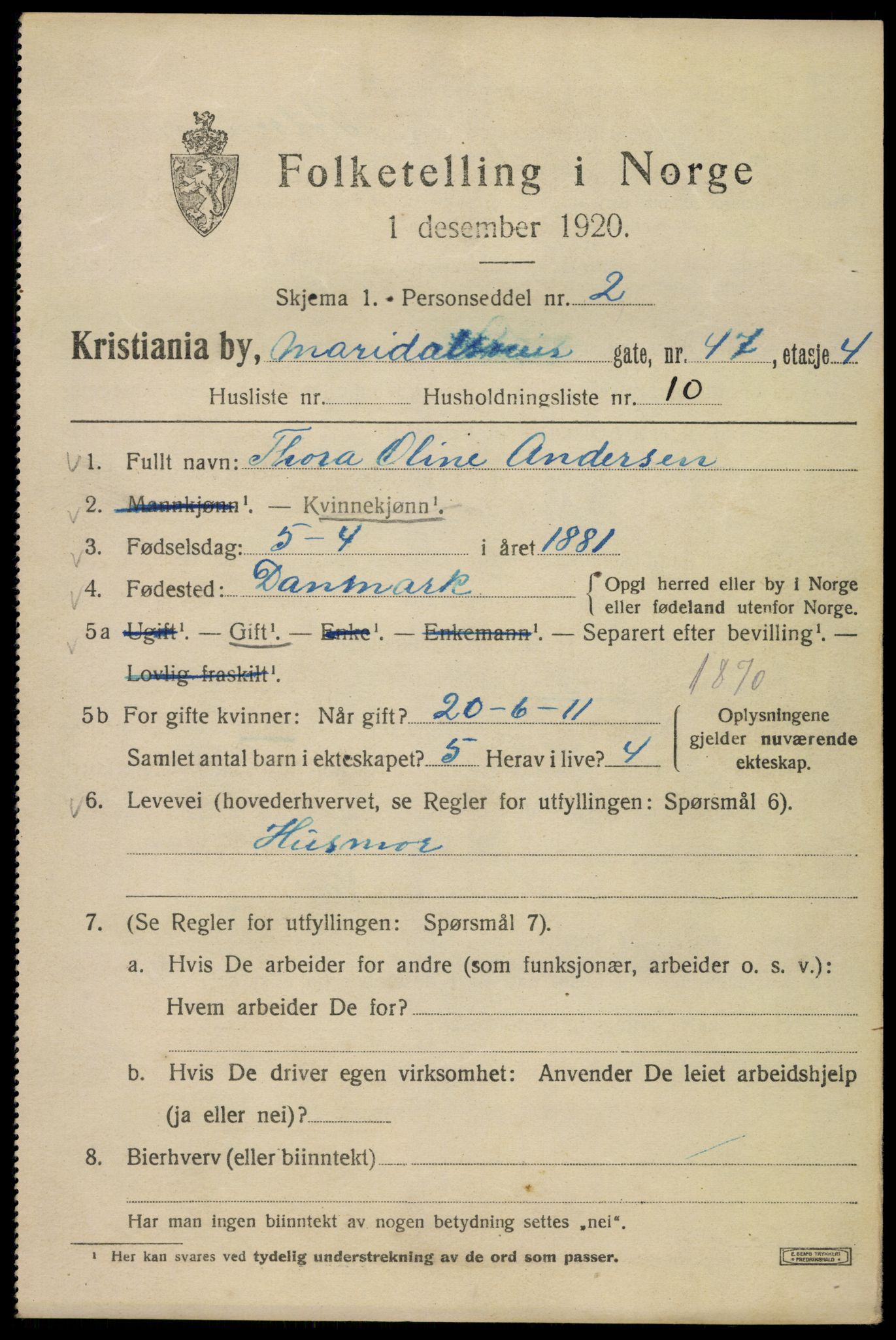SAO, Folketelling 1920 for 0301 Kristiania kjøpstad, 1920, s. 364151