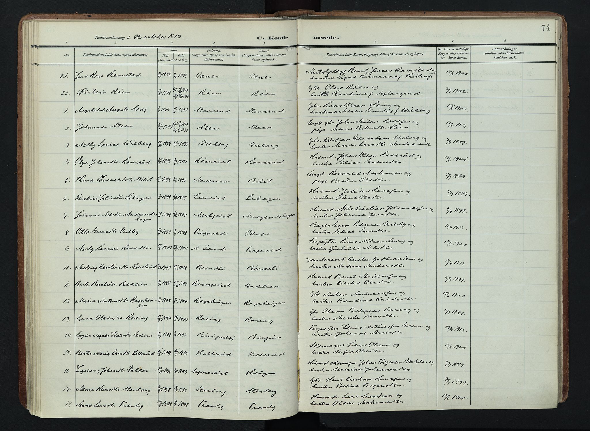 Søndre Land prestekontor, SAH/PREST-122/K/L0005: Ministerialbok nr. 5, 1905-1914, s. 74