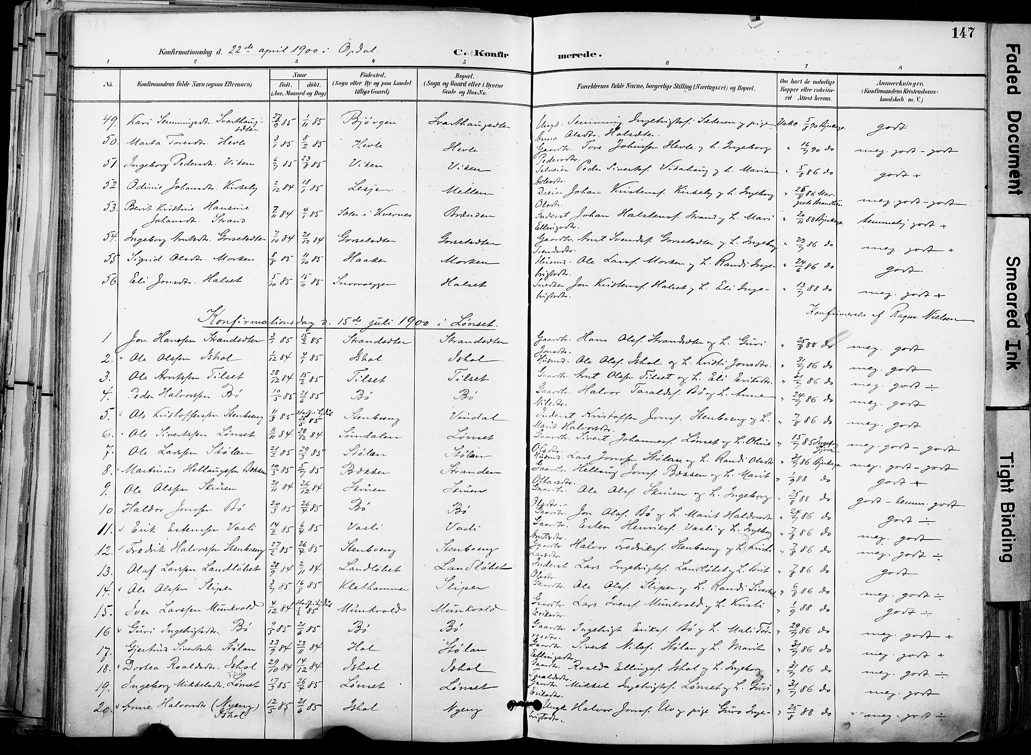 Ministerialprotokoller, klokkerbøker og fødselsregistre - Sør-Trøndelag, AV/SAT-A-1456/678/L0902: Ministerialbok nr. 678A11, 1895-1911, s. 147