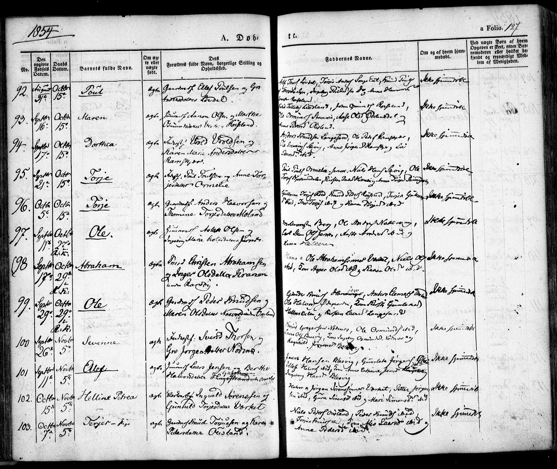 Søndeled sokneprestkontor, AV/SAK-1111-0038/F/Fa/L0002: Ministerialbok nr. A 2, 1839-1860, s. 127