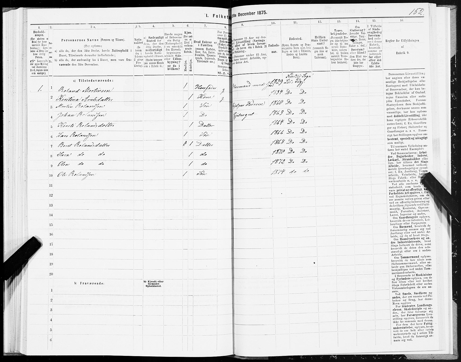 SAT, Folketelling 1875 for 1737P Lierne prestegjeld, 1875, s. 1152