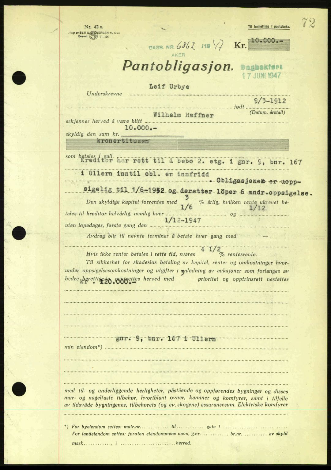 Aker herredsskriveri, SAO/A-10896/G/Gb/Gba/Gbac/L0044: Pantebok nr. B216-217, 1947-1947, Dagboknr: 6862/1947