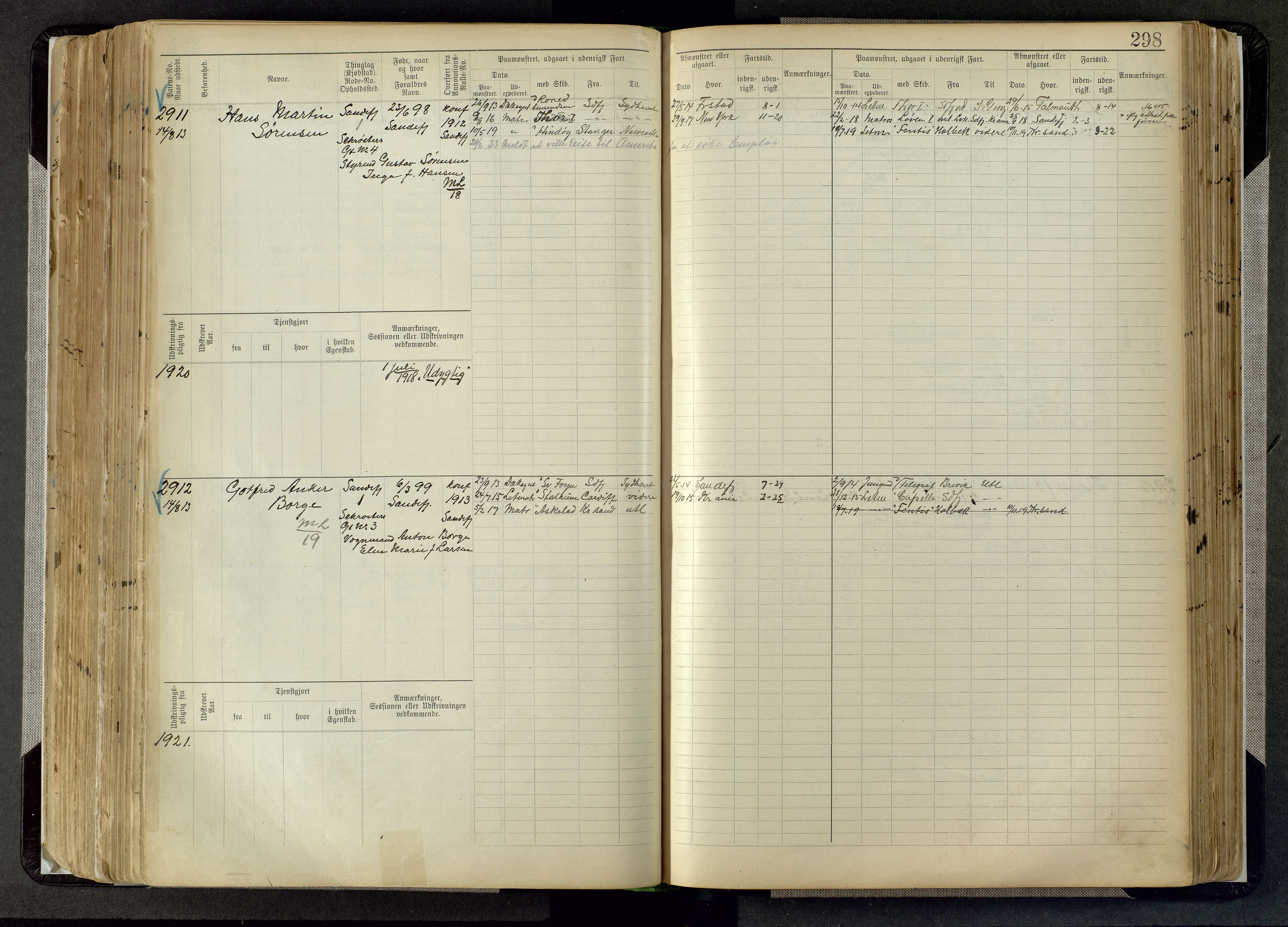 Sandefjord innrulleringskontor, SAKO/A-788/F/Fb/L0008: Hovedrulle, 1897, s. 298