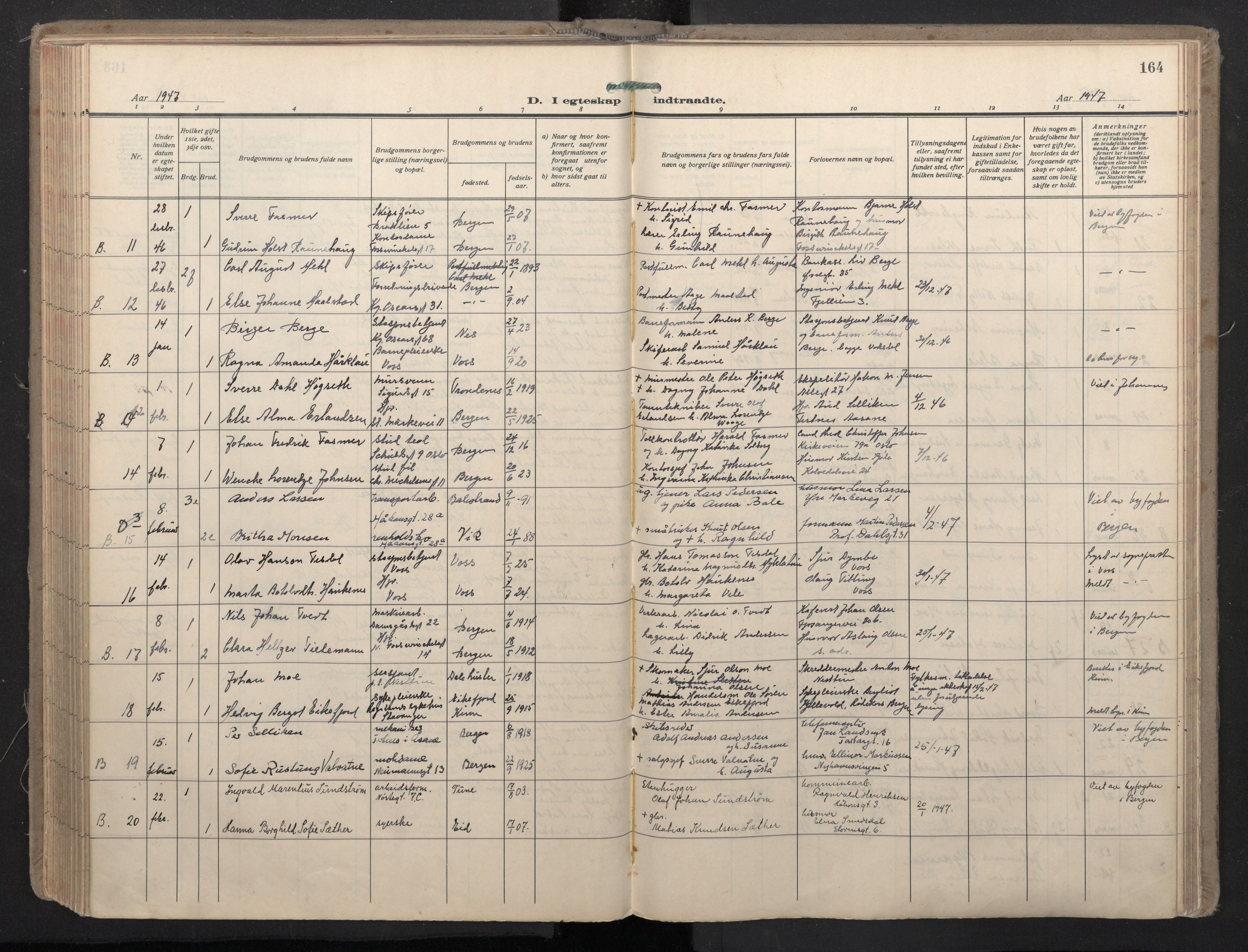 Domkirken sokneprestembete, AV/SAB-A-74801/H/Haa: Ministerialbok nr. D 7, 1937-1950, s. 163b-164a