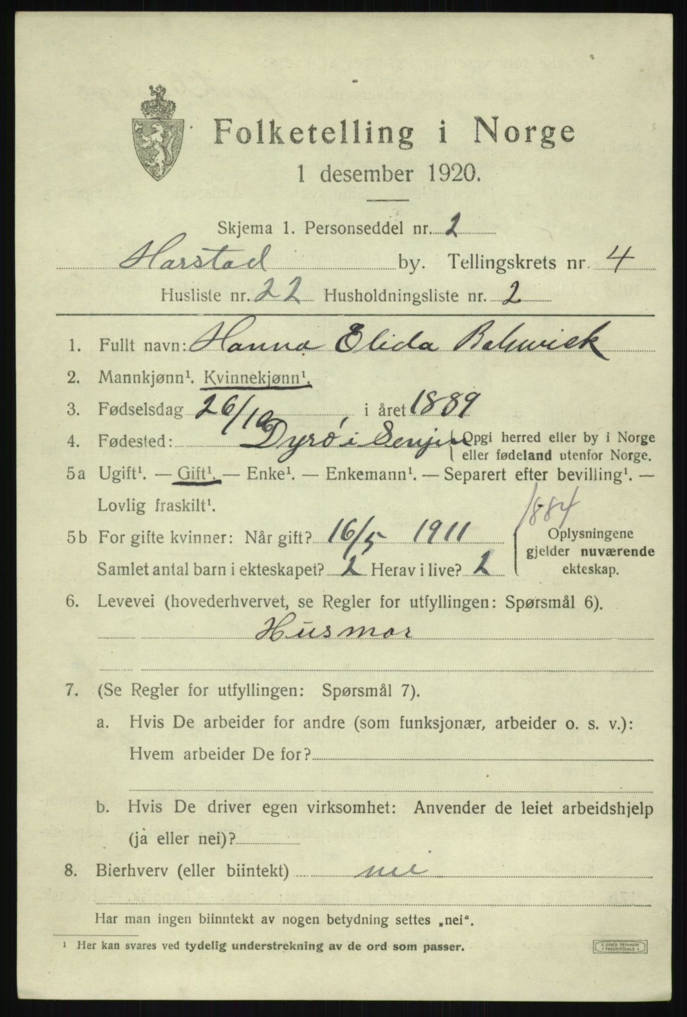 SATØ, Folketelling 1920 for 1901 Harstad ladested, 1920, s. 5660