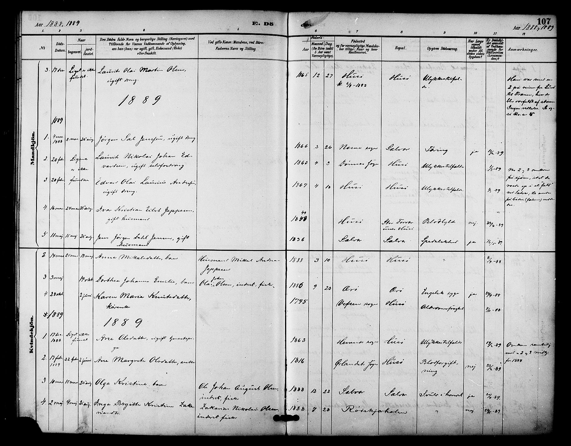 Ministerialprotokoller, klokkerbøker og fødselsregistre - Nordland, SAT/A-1459/840/L0580: Ministerialbok nr. 840A02, 1887-1909, s. 107