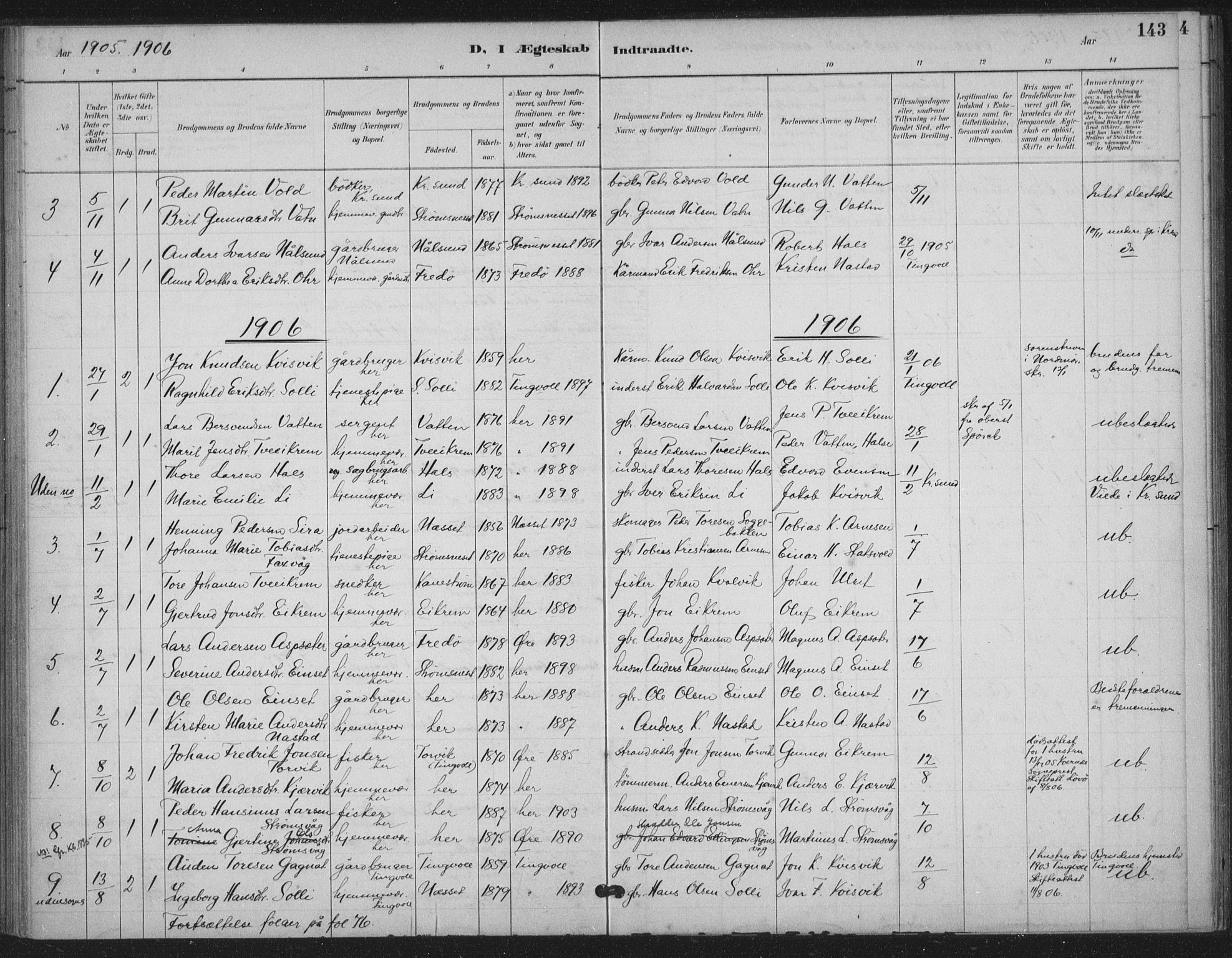 Ministerialprotokoller, klokkerbøker og fødselsregistre - Møre og Romsdal, AV/SAT-A-1454/587/L1000: Ministerialbok nr. 587A02, 1887-1910, s. 143
