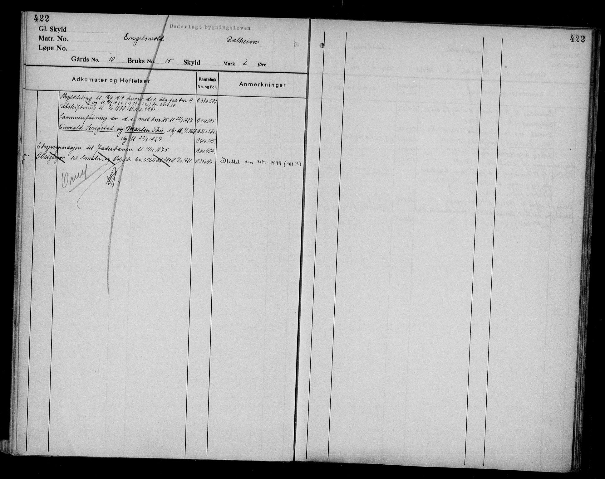 Jæren sorenskriveri, AV/SAST-A-100310/01/4/41/41ABG/L0003: Panteregister nr. 41 ABG3, 1932, s. 422