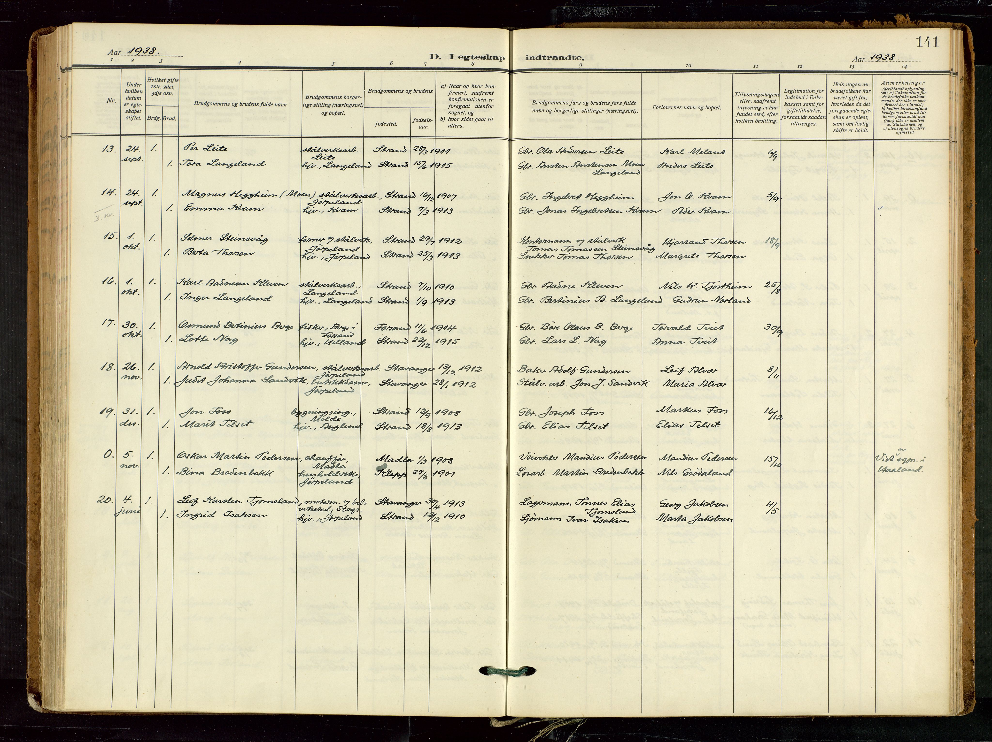 Strand sokneprestkontor, SAST/A-101828/H/Ha/Haa/L0012: Ministerialbok nr. A 12, 1927-1946, s. 141