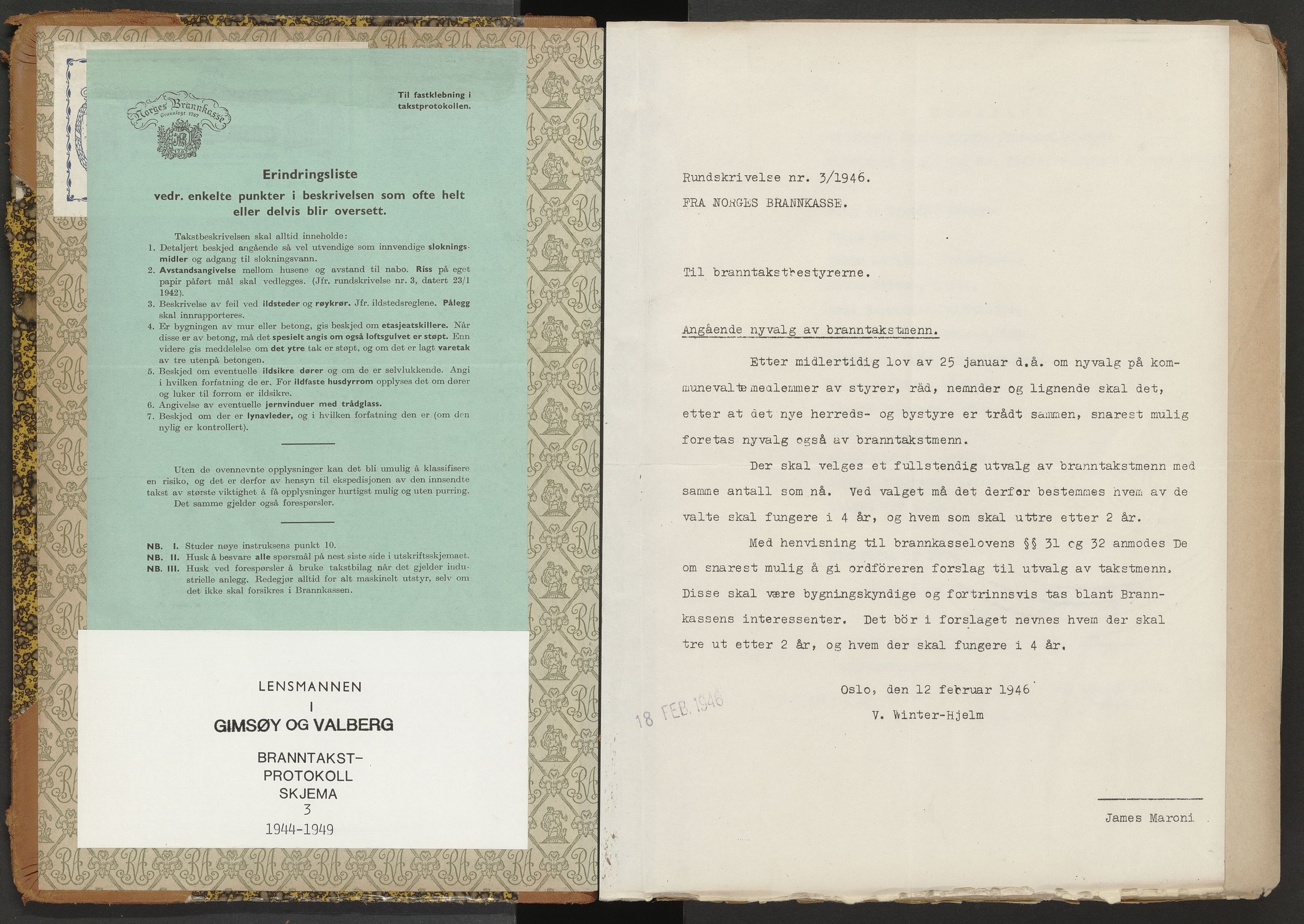 Norges Brannkasse Gimsøy og Valberg, AV/SAT-A-5588/Fb/L0003: Branntakstprotokoll, 1944-1949