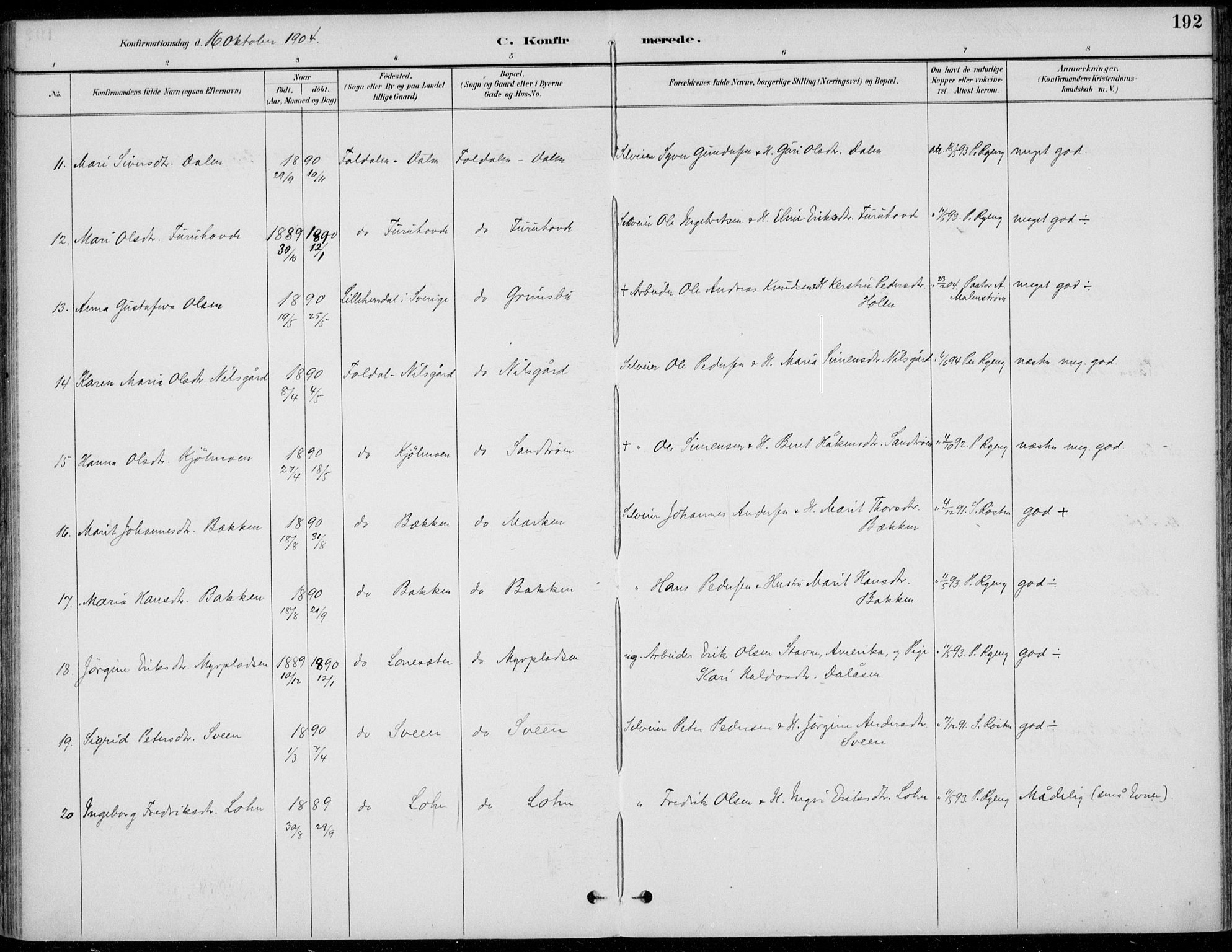 Alvdal prestekontor, AV/SAH-PREST-060/H/Ha/Haa/L0003: Ministerialbok nr. 3, 1886-1912, s. 192