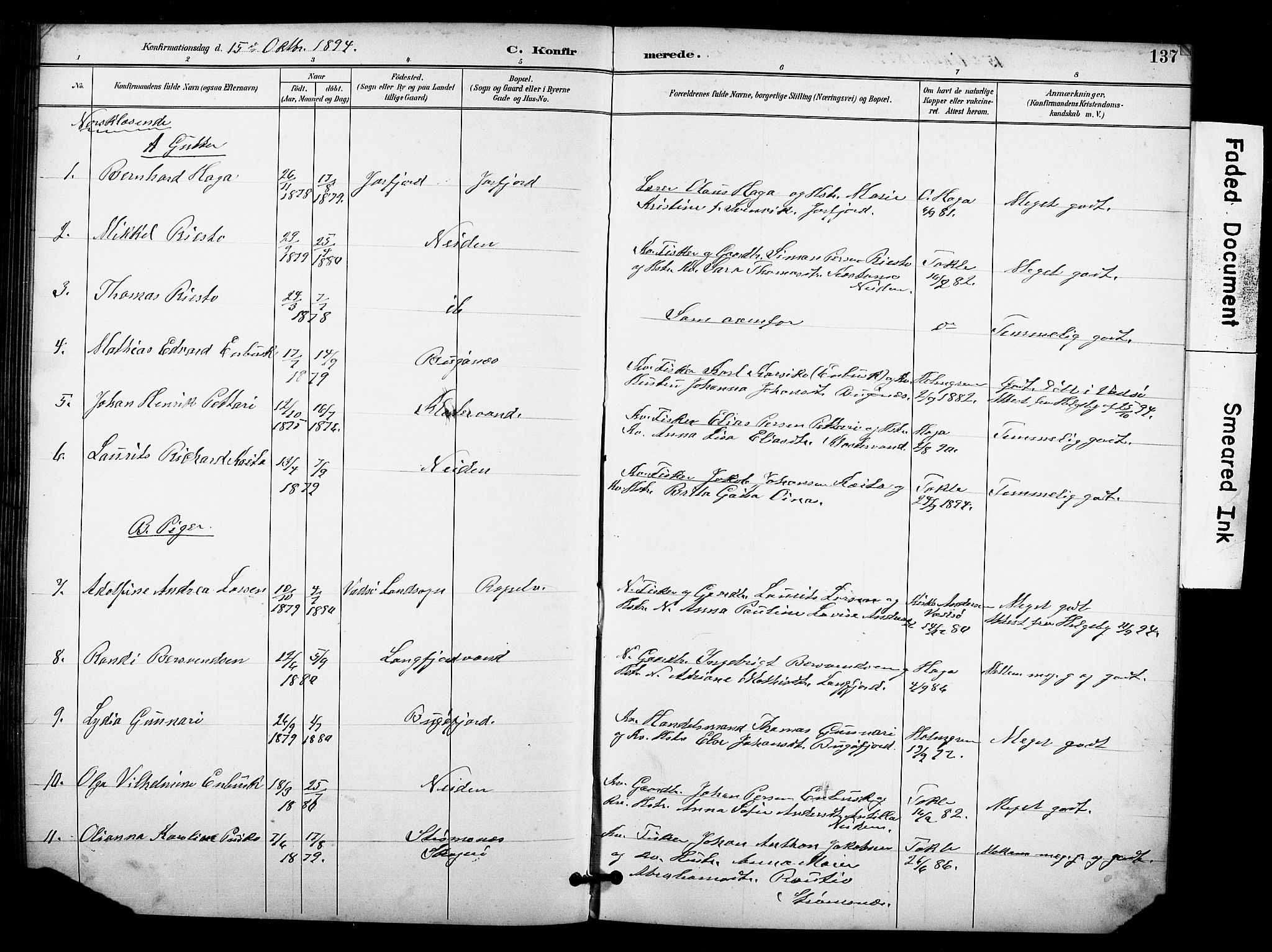Sør-Varanger sokneprestkontor, AV/SATØ-S-1331/H/Hb/L0004klokker: Klokkerbok nr. 4, 1891-1912, s. 137