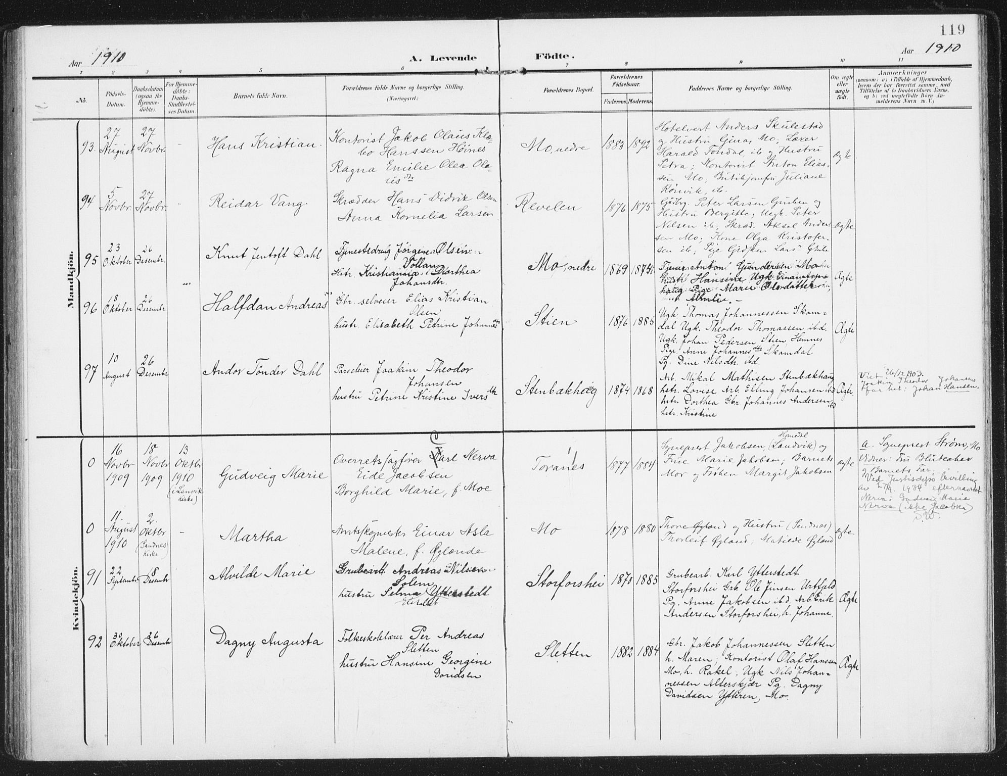 Ministerialprotokoller, klokkerbøker og fødselsregistre - Nordland, AV/SAT-A-1459/827/L0402: Ministerialbok nr. 827A14, 1903-1912, s. 119