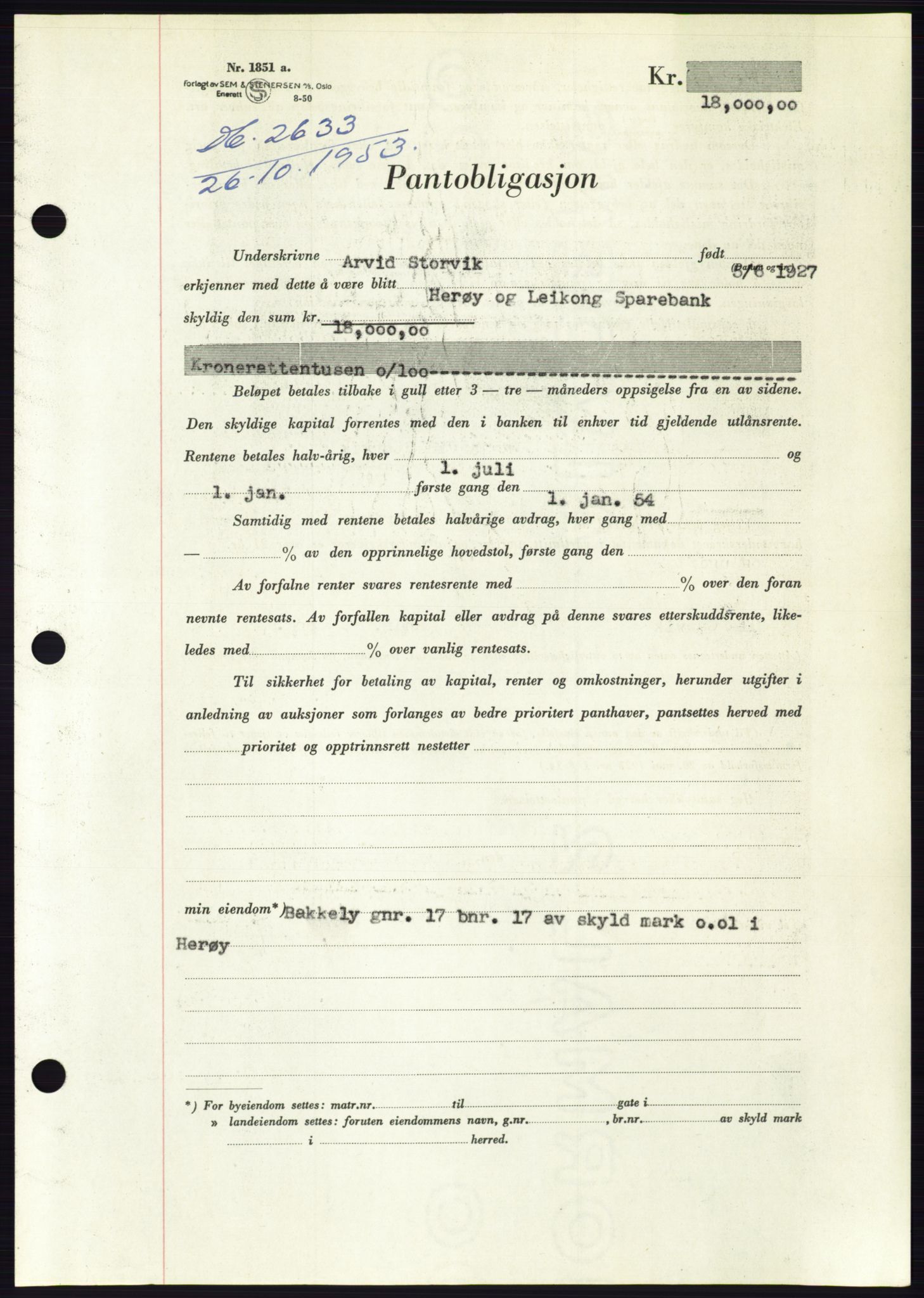 Søre Sunnmøre sorenskriveri, AV/SAT-A-4122/1/2/2C/L0124: Pantebok nr. 12B, 1953-1954, Dagboknr: 2633/1953