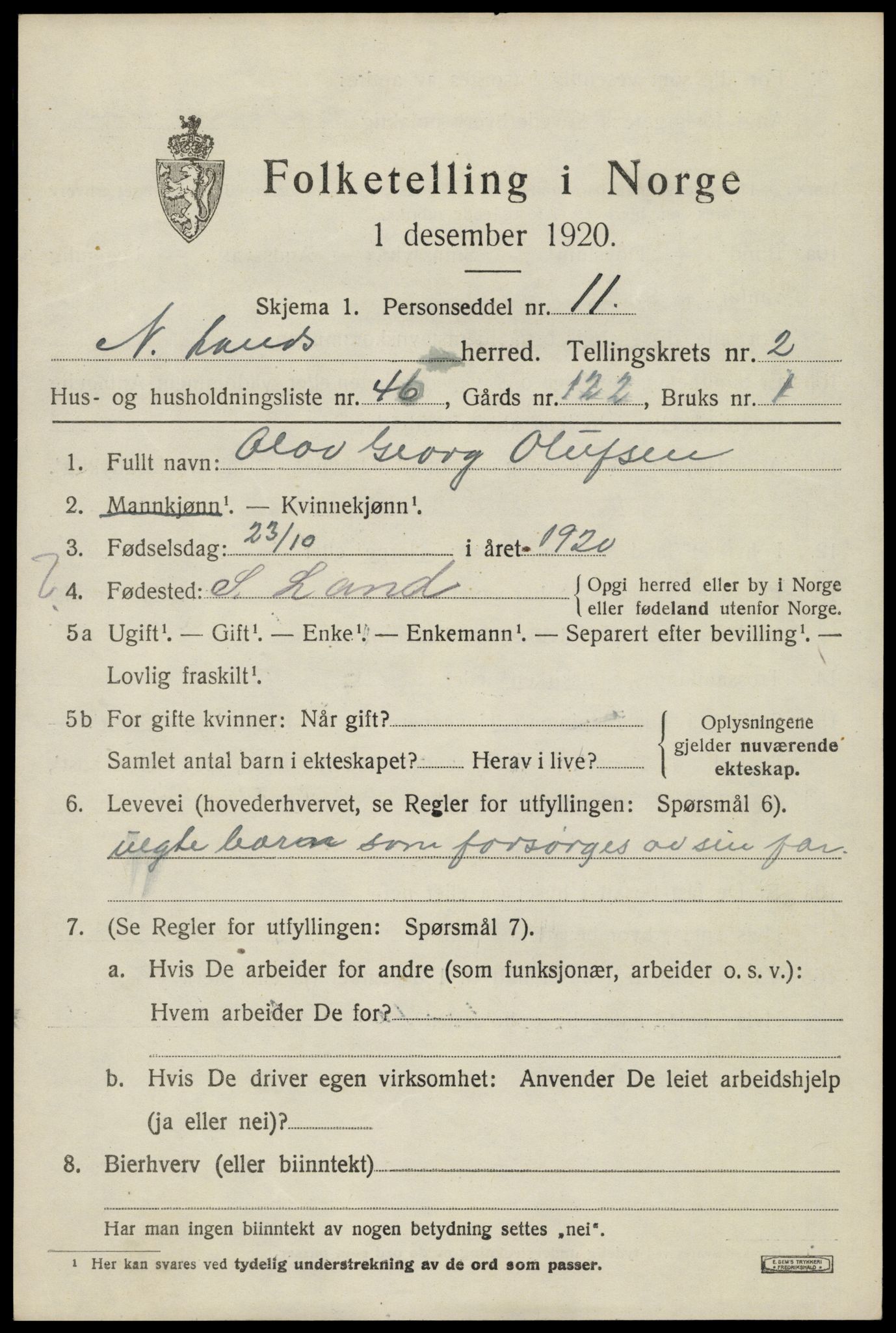 SAH, Folketelling 1920 for 0538 Nordre Land herred, 1920, s. 2068